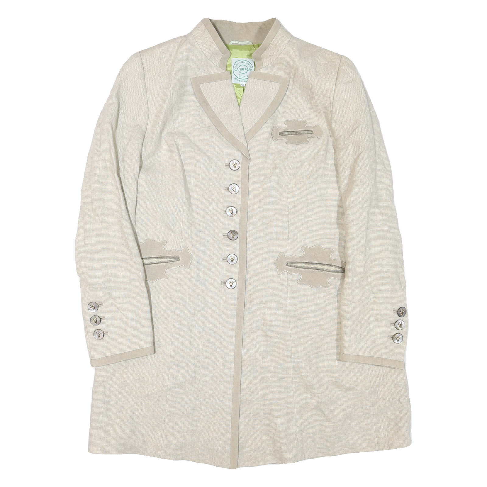 Womens Beige Tailored Blazer Jacket L Woven Synthetic Plain Button Closure Long Refurbished - N/A refurbished available on Cerqular