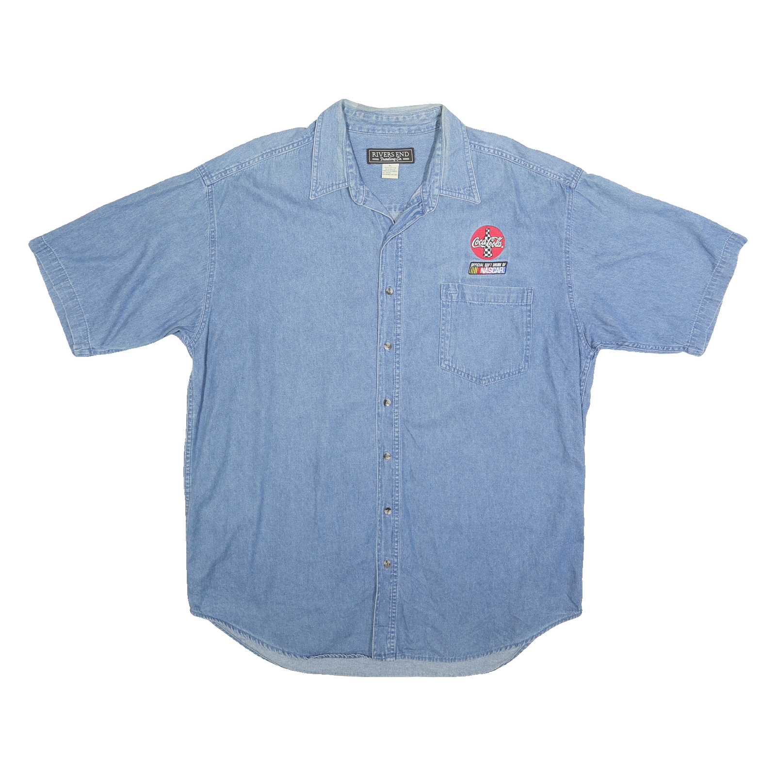 RIVERS END Mens Blue Cotton Blend Denim XL NASCAR Coca-Cola Logo Shirt Refurbished - N/A refurbished available on Cerqular