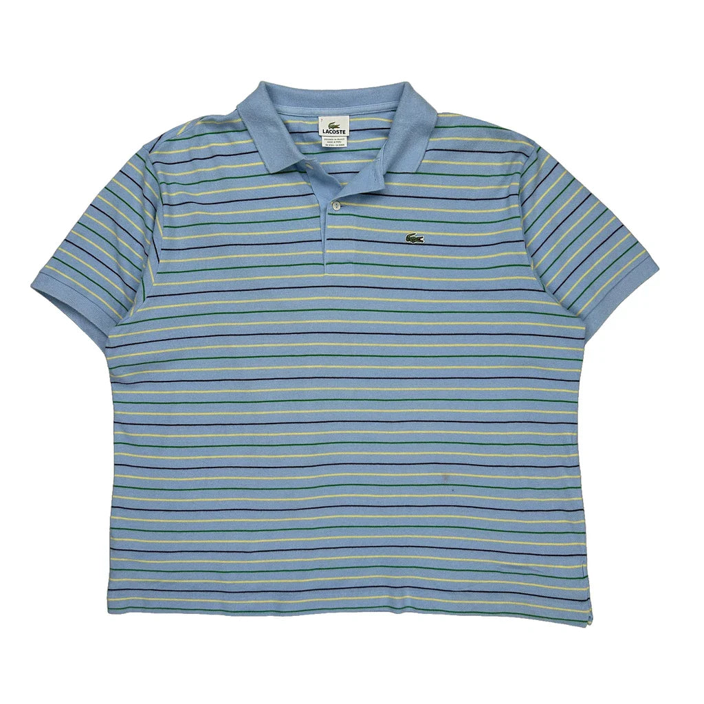 Lacoste Striped Polo Shirt - 2XL Blue Cotton Refurbished - Thrifted (note: this is a term often used to describe second- refurbished available on Cerqular