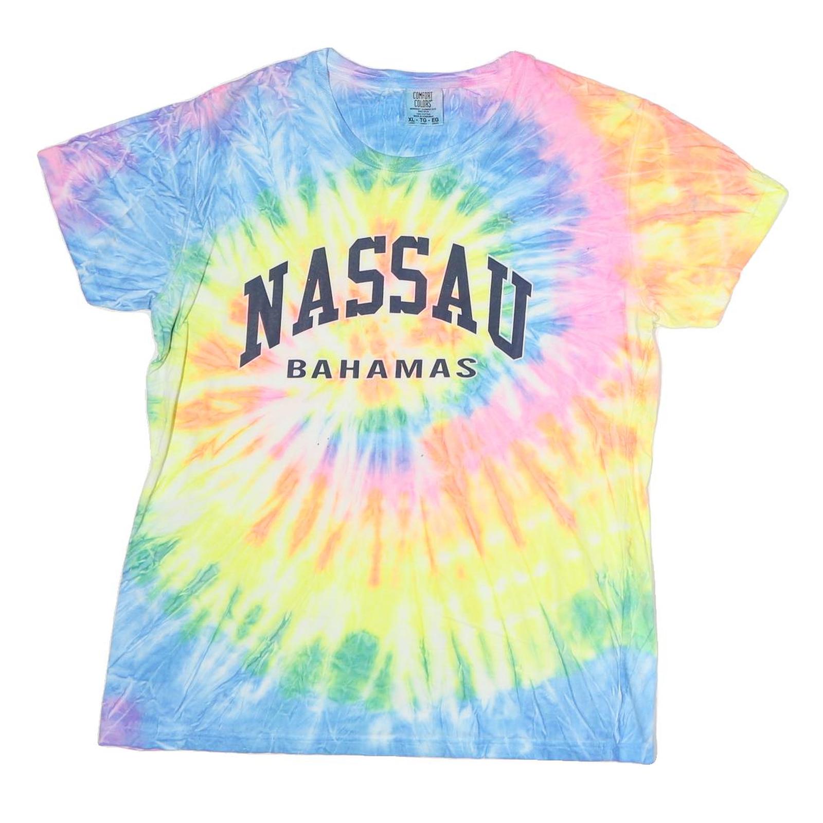 COMFORT COLOURS Mens Blue Yellow Pink Tie Dye Nassau Bahamas T-Shirt XL Crew Refurbished - N/A refurbished available on Cerqular