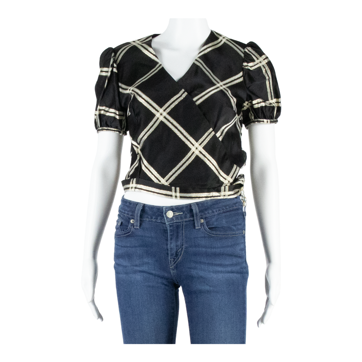Buy Womens Wrap Blouse Black V-Neck Puff Sleeve Diamond S Refurbished - $16.89 Womens Wrap Blouse Black V-Neck Puff Sleeve Diamond S Refurbished - N/A refurbished available on Cerqular
