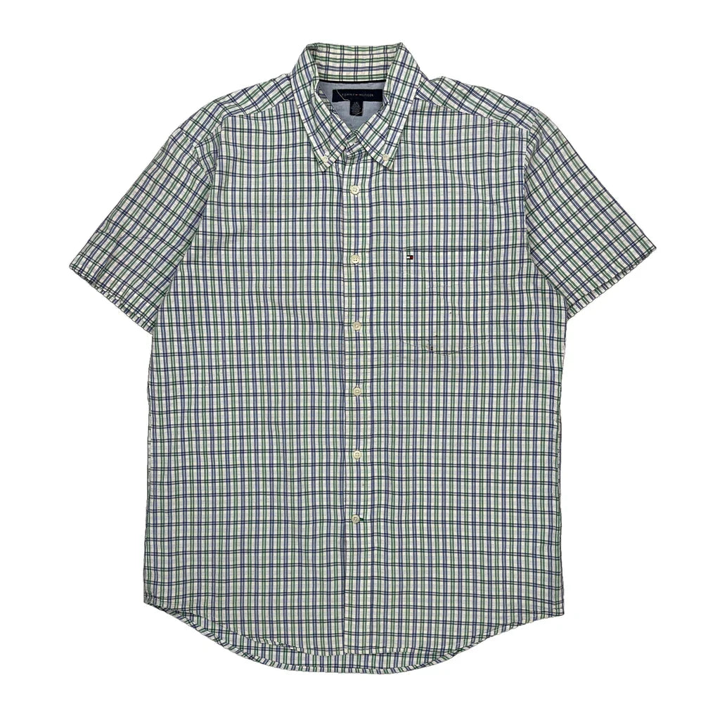 Tommy Hilfiger Checked Short Sleeve Shirt - Large Multicoloured Cotton Refurbished - Thrifted (note: this is a term often used to describe second- refurbished available on Cerqular