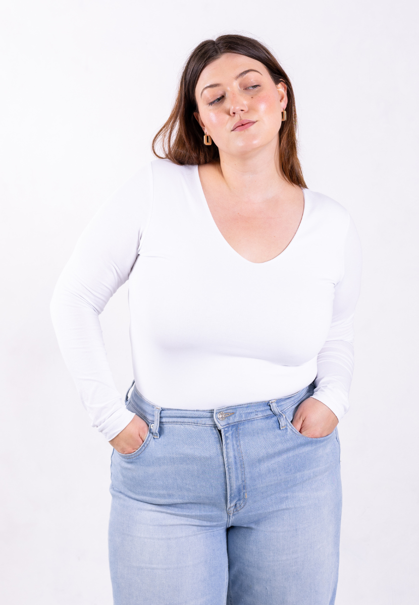 Organic Cotton V-Neck Long Sleeve T-Shirt, White | Size: XXXL Refurbished - N/A (Note: It's possible that "Pantee" refurbished available on Cerqular