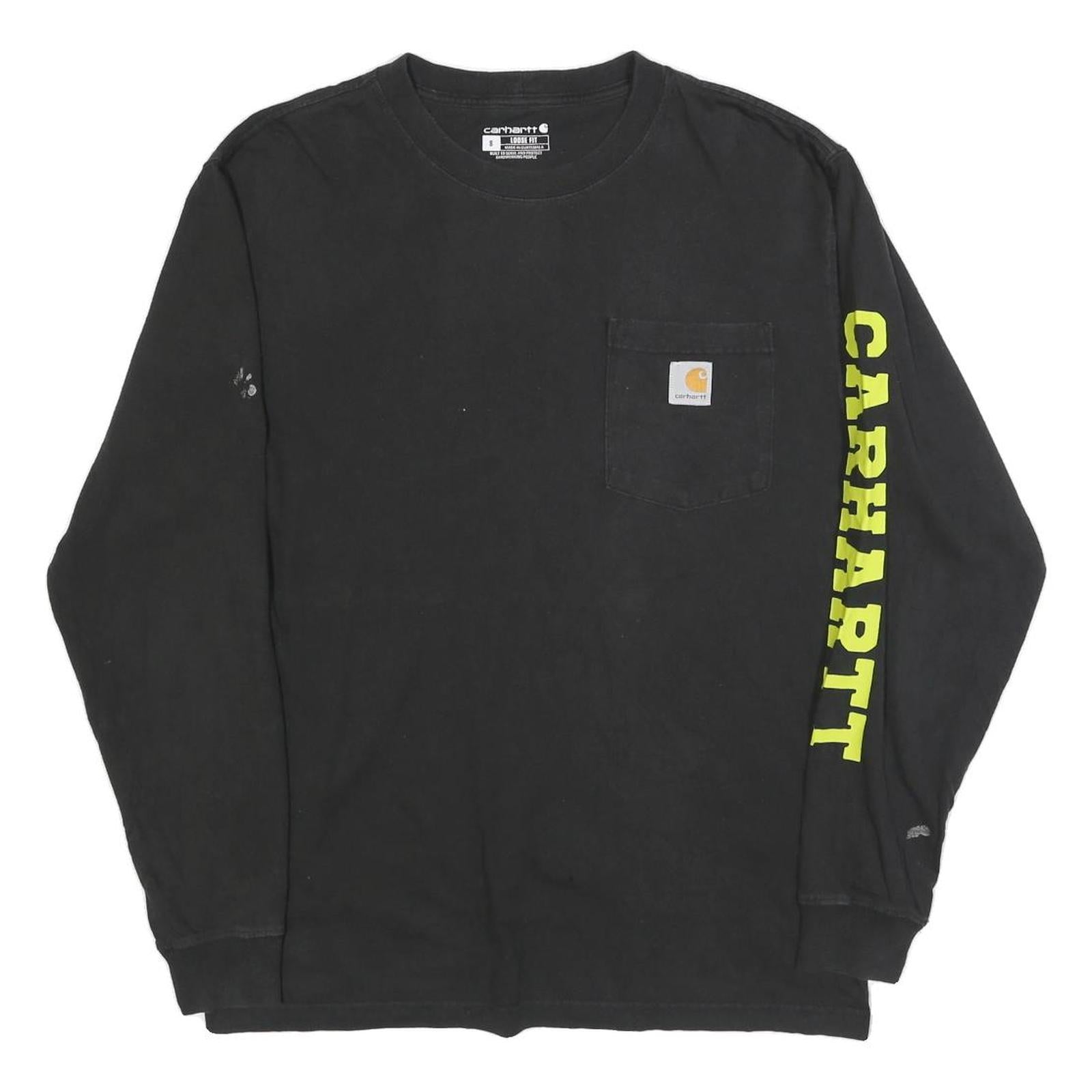 CARHARTT Mens Black S Long Sleeve Crew Neck Logo Print T-Shirt Pocket Refurbished - N/A refurbished available on Cerqular