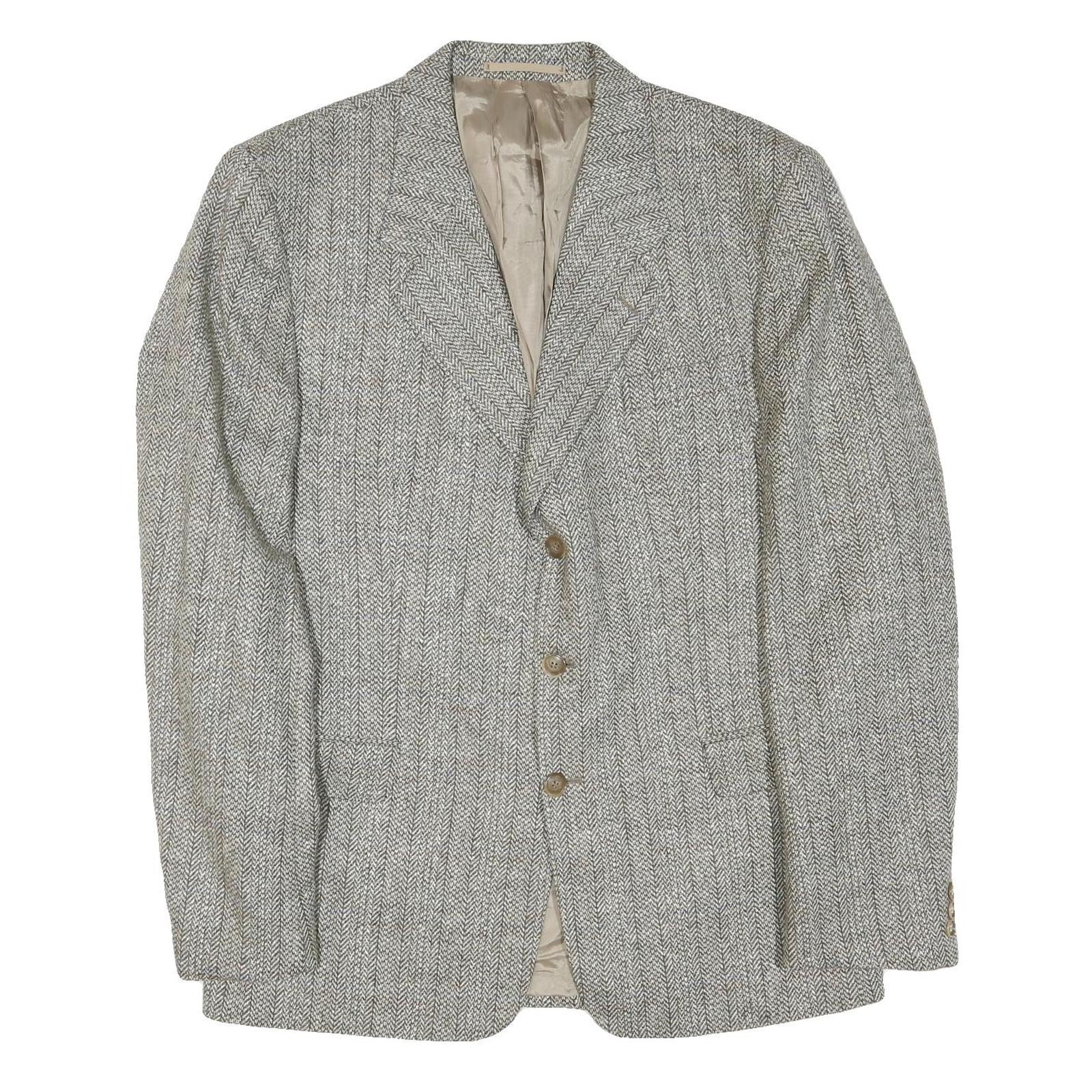 Mens Grey Wool Plain Classic Button Jacket XL Tailored Herringbone Wool Jacket Refurbished - N/A refurbished available on Cerqular
