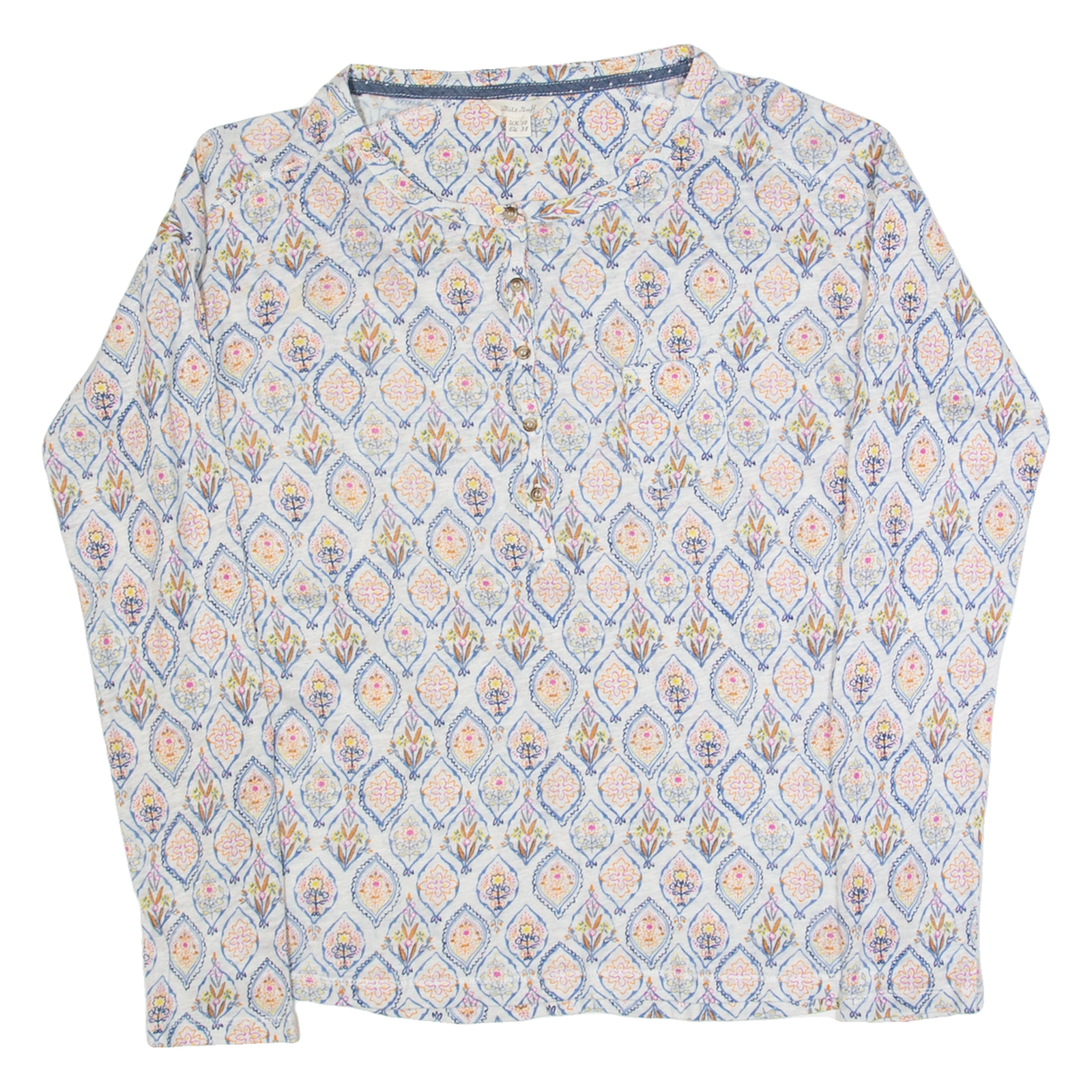 WHITE STUFF Womens Printed Top Cream Long Sleeve Linen Crazy Pattern UK 10 Refurbished - N/A refurbished available on Cerqular