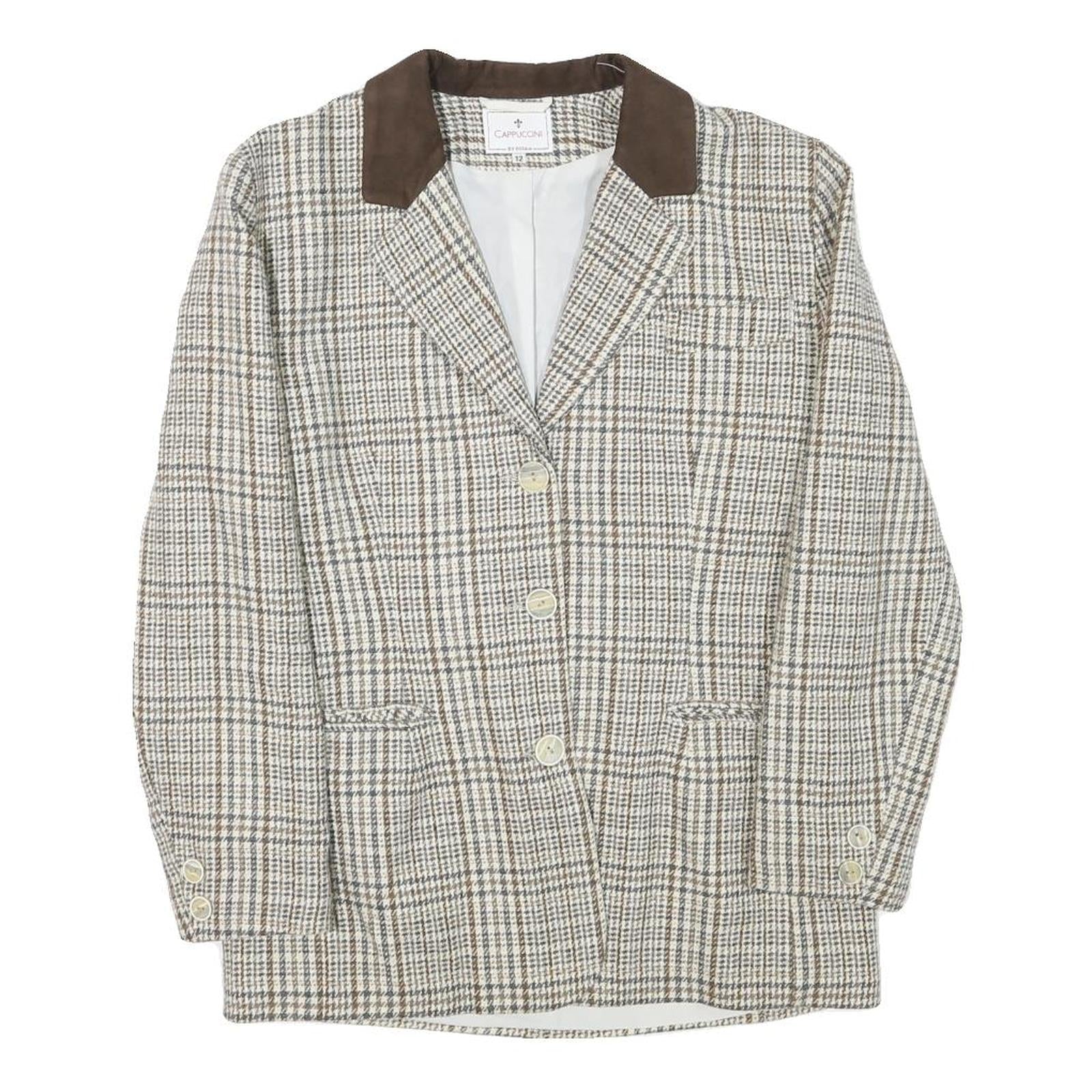 CAPPUCCINI Womens Beige & Brown Check Button Jacket M Wool Blend Tailored Refurbished - N/A refurbished available on Cerqular