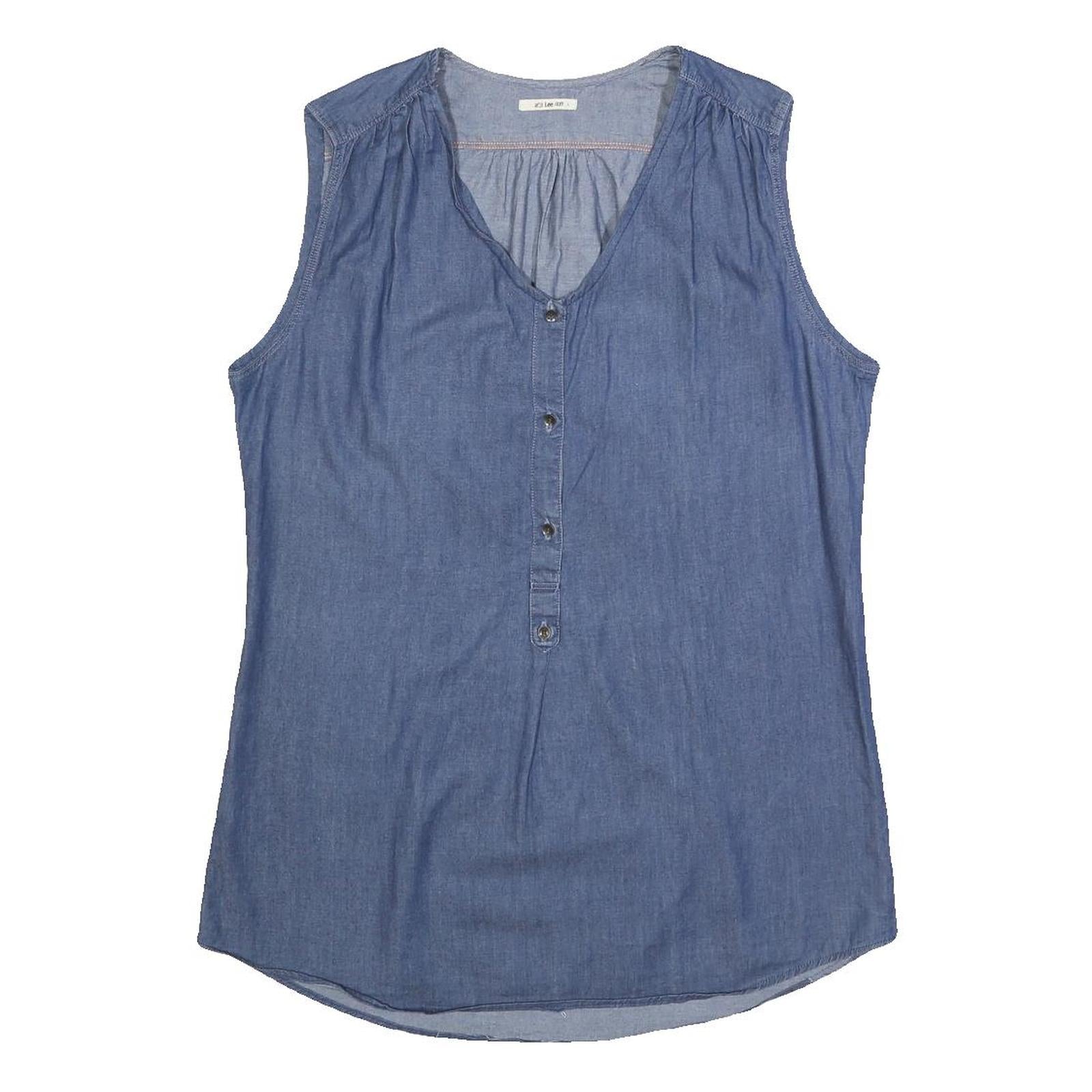 LEE Womens Blue Sleeveless V-Neck Cotton Blend Top L Casual Summer Style Refurbished - N/A refurbished available on Cerqular