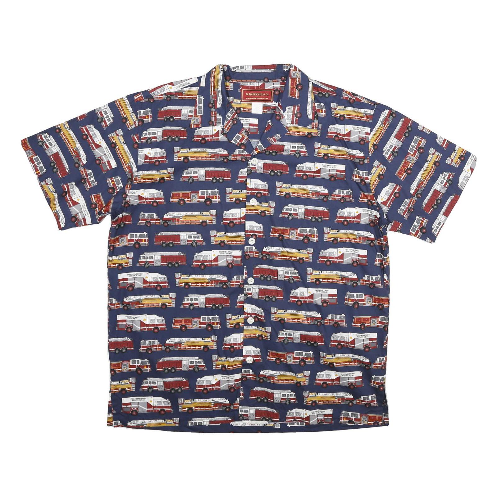 KIMOSHAN Mens Blue Shirt XL Cotton Fire Truck Print Button Collar Casual Refurbished - N/A refurbished available on Cerqular
