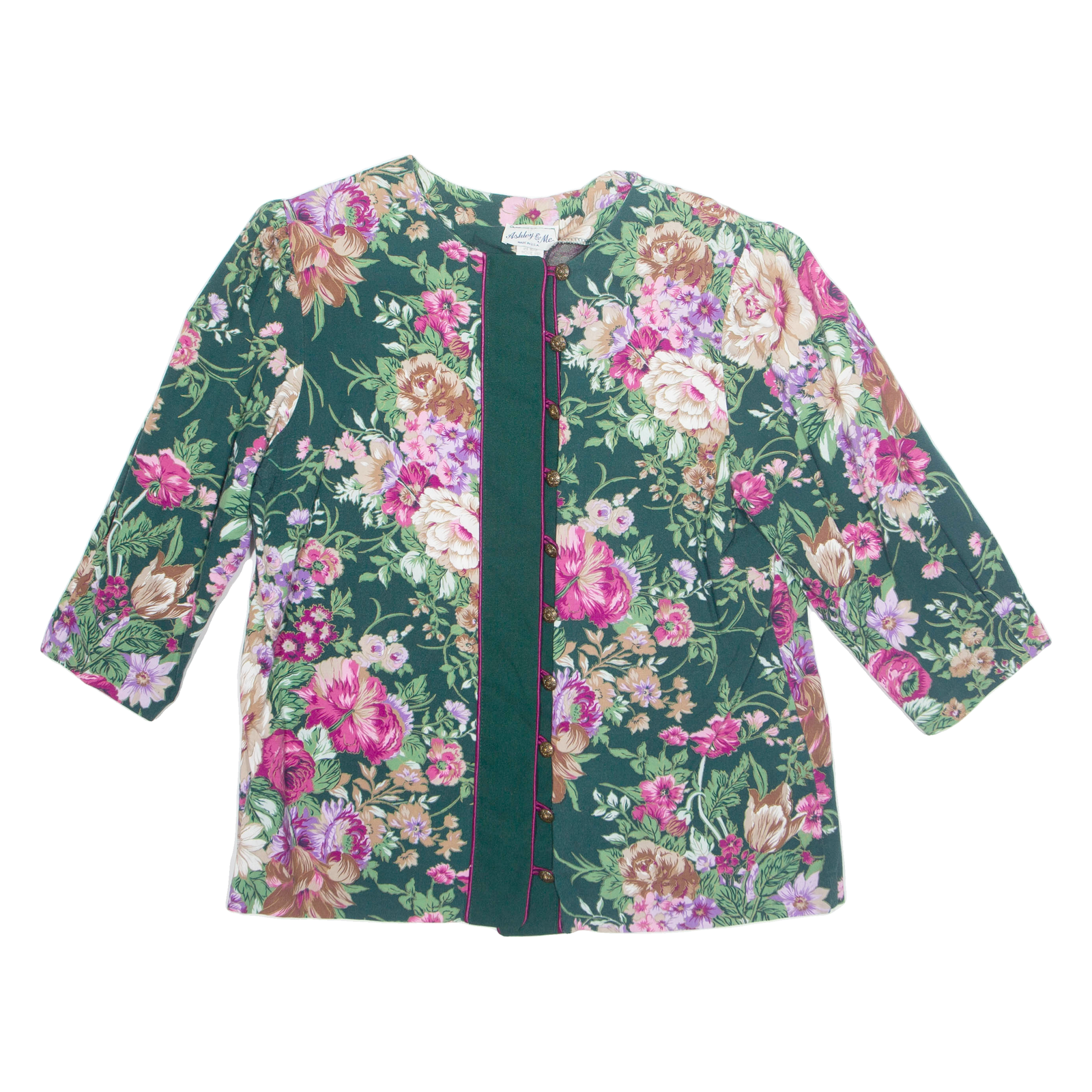 ASHLEY & ME Womens Printed Shirt Green Long Sleeve 90s Floral L Refurbished - N/A refurbished available on Cerqular