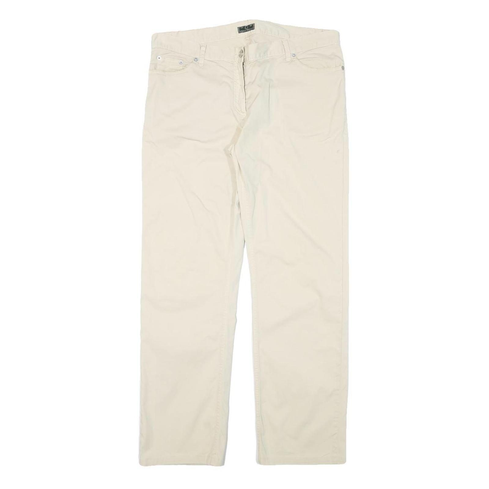 FRED PERRY Mens Cotton Blend Beige Regular Fit Straight Leg Trousers W34 L28 Refurbished - N/A refurbished available on Cerqular