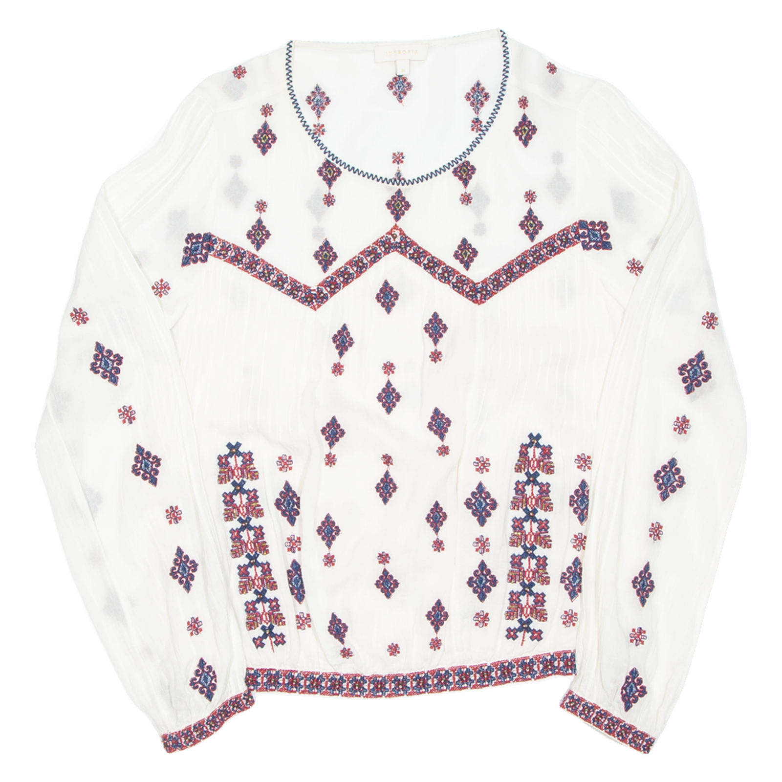 INTROPIA Womens Printed Top White Long Sleeve Crazy Pattern S Refurbished - N/A refurbished available on Cerqular