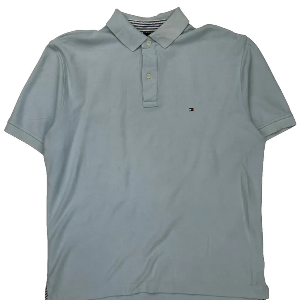 Tommy Hilfiger Polo Shirt - Large Blue Cotton Refurbished - Thrifted (note: this is a term often used to describe second- refurbished available on Cerqular