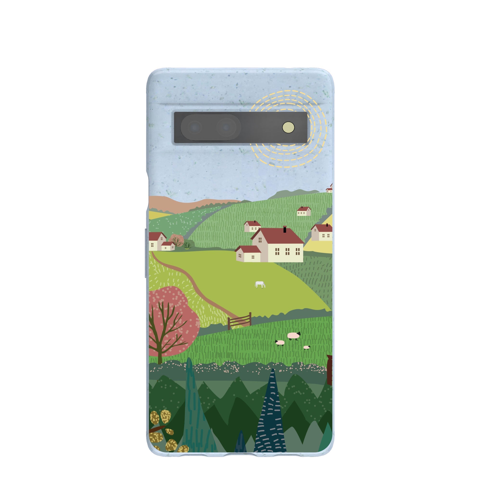 Powder Blue Sunny Countryside Google Pixel 7a Case Refurbished - Pela Case refurbished available on Cerqular