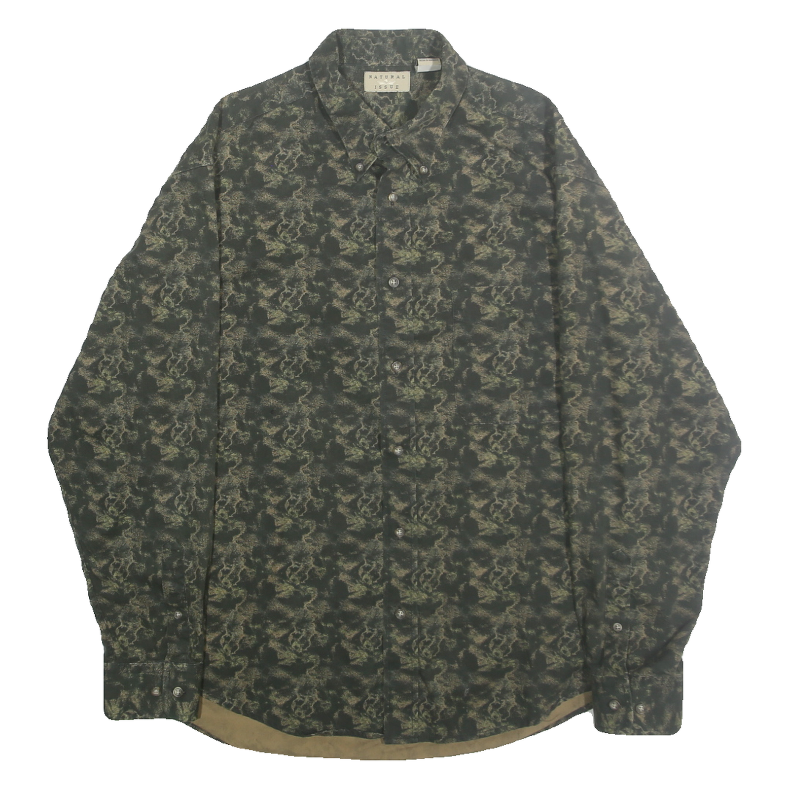 NATURAL ISSUE Mens Green & Beige Patterned Cotton Shirt L Button-Down Collar Refurbished - N/A refurbished available on Cerqular