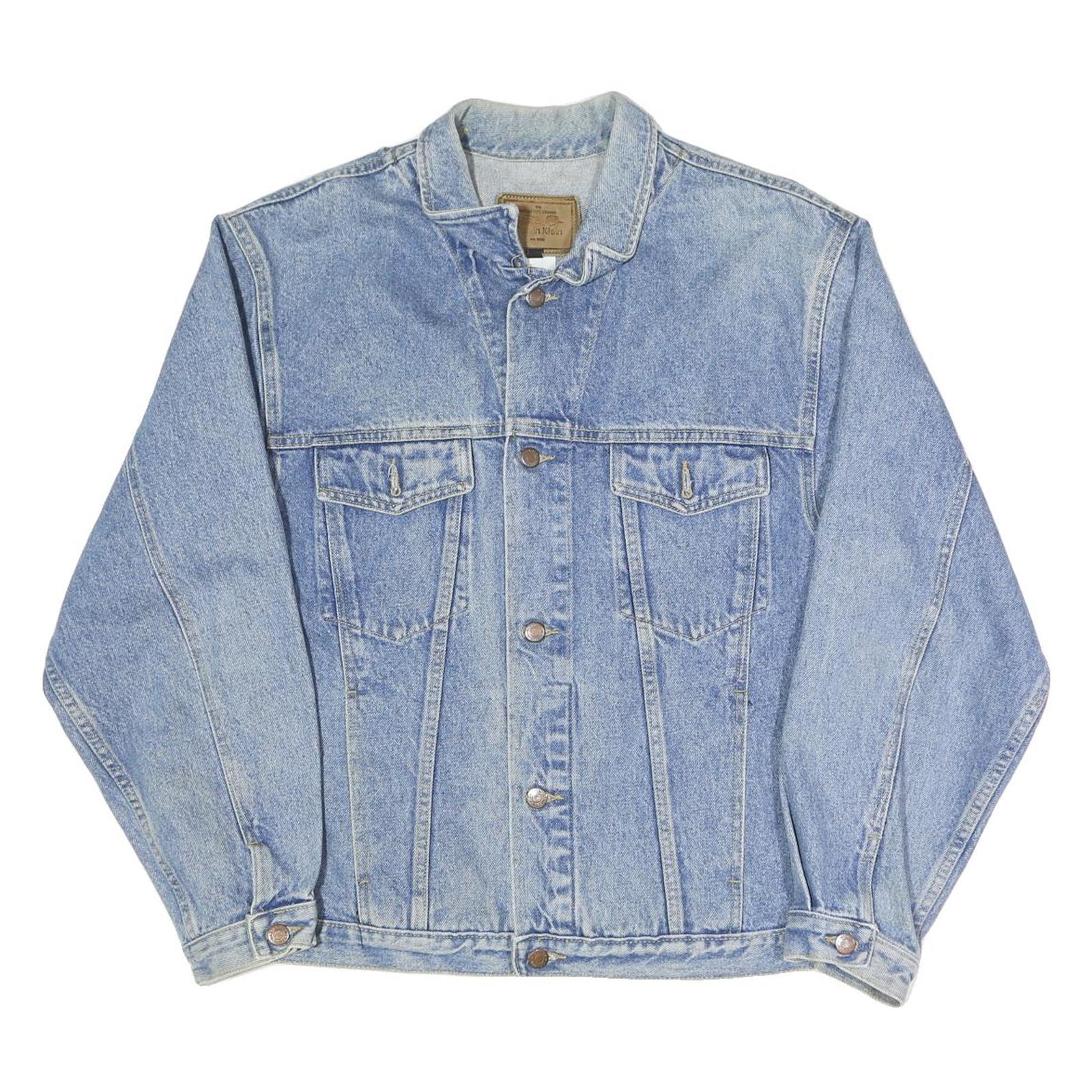 CALVIN KLEIN Mens Blue Denim Jacket Button L Cotton Blend Classic Style Refurbished - N/A refurbished available on Cerqular