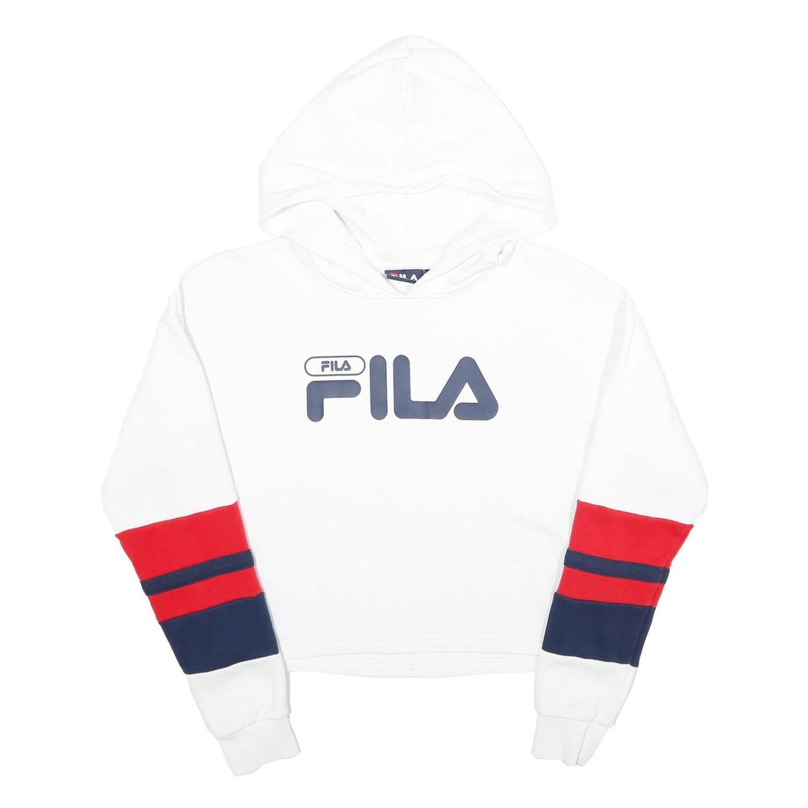FILA Womens White Red & Navy Logo Hooded Pullover S Crop Hoodie Refurbished - N/A refurbished available on Cerqular