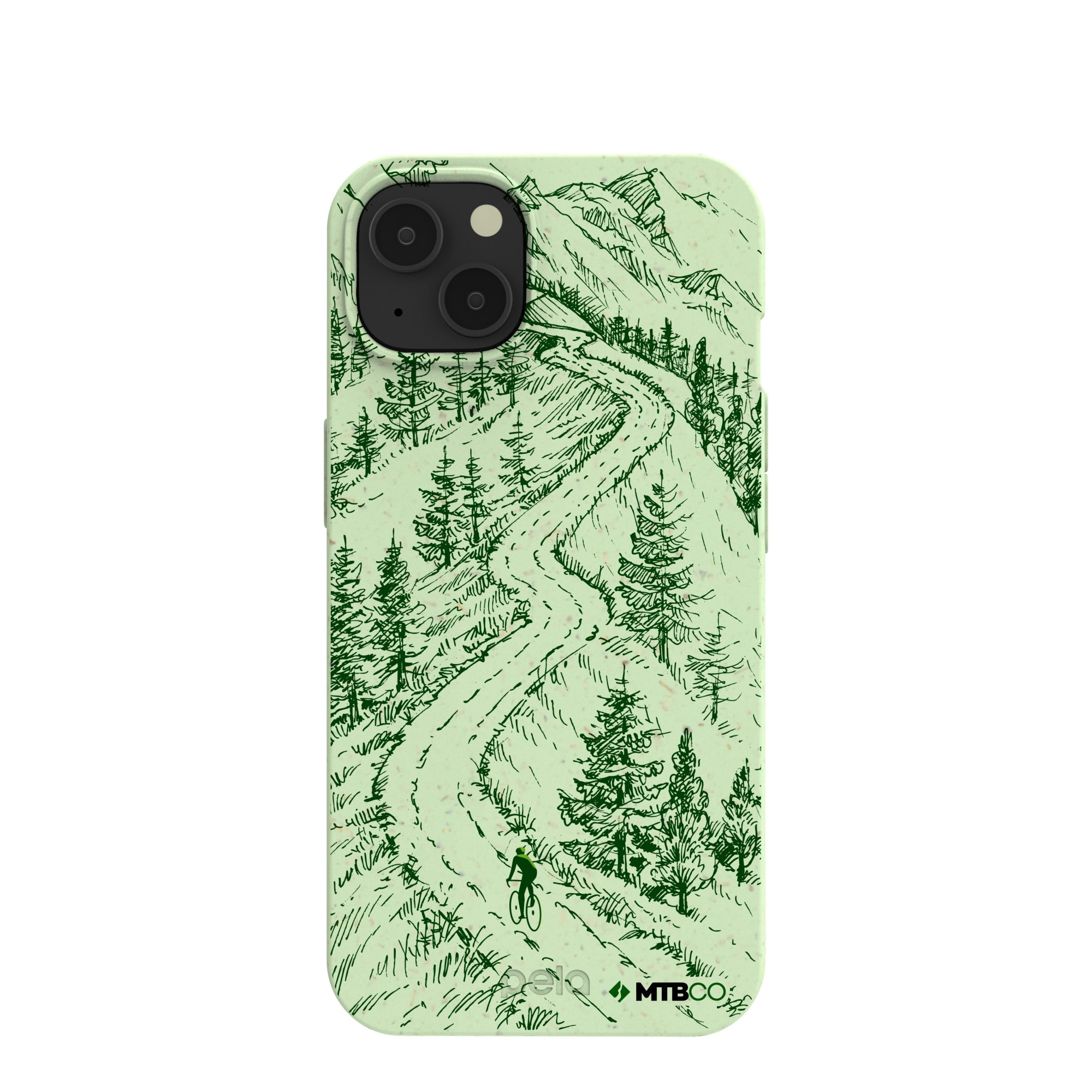 Sage Green Into the Mountains MTBCO iPhone 13 Case Refurbished - Pela Case refurbished available on Cerqular