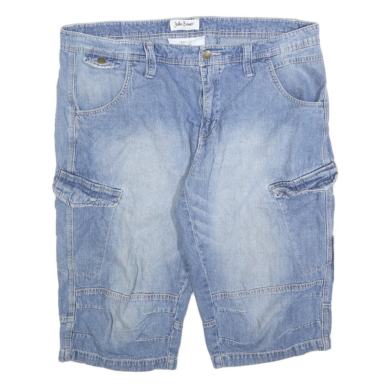 JOHN BANER Mens Shorts Blue Denim Cargo 2XL W40 Cotton Blend Casual Refurbished - N/A refurbished available on Cerqular