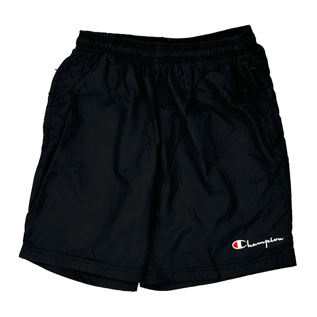 Champion Sport Shorts - Medium Black Polyester Refurbished - Thrifted (note: this is a term often used to describe second- refurbished available on Cerqular