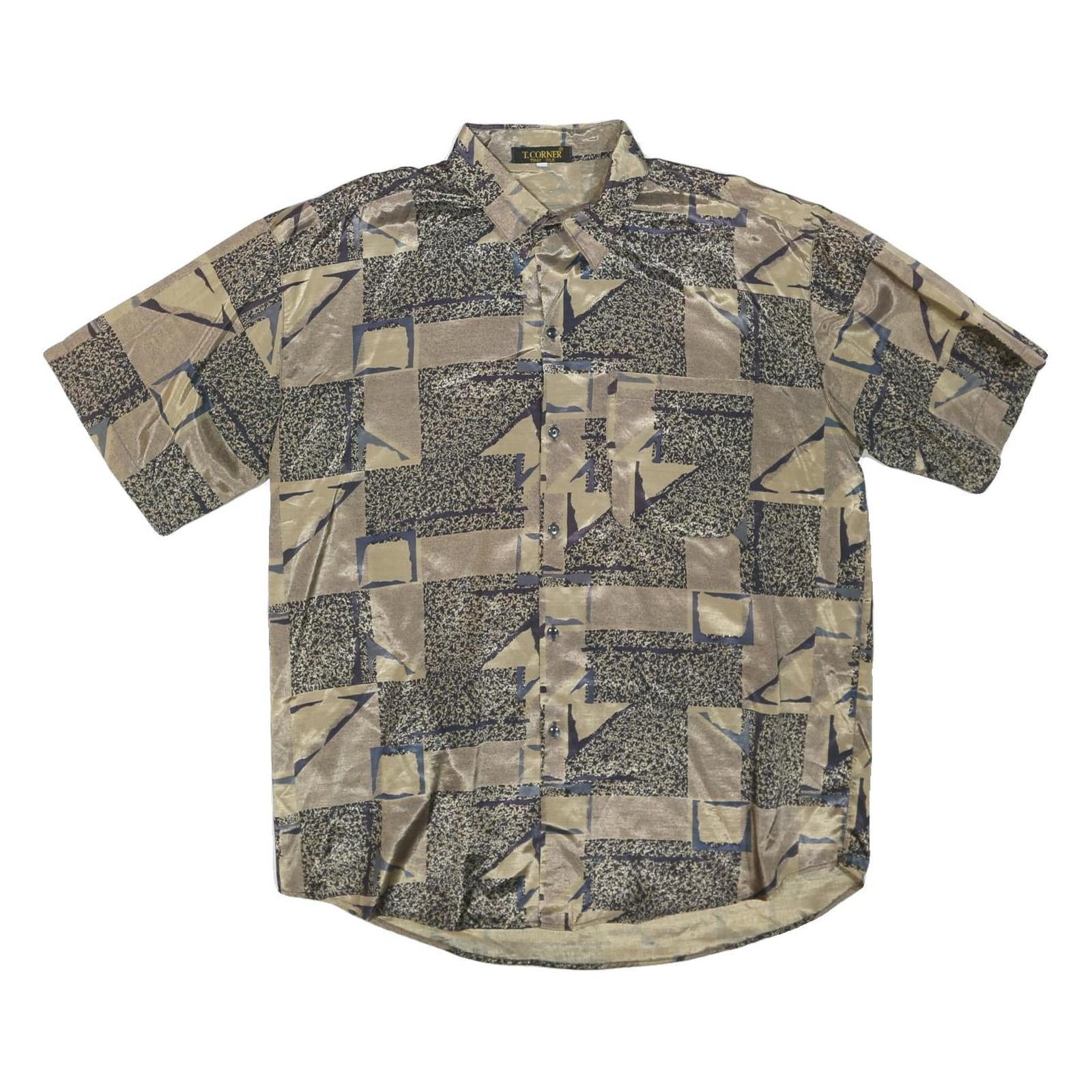 T.CORNER Mens Beige Black Pattern Silk Shirt L Short Sleeve Button Casual Refurbished - N/A refurbished available on Cerqular