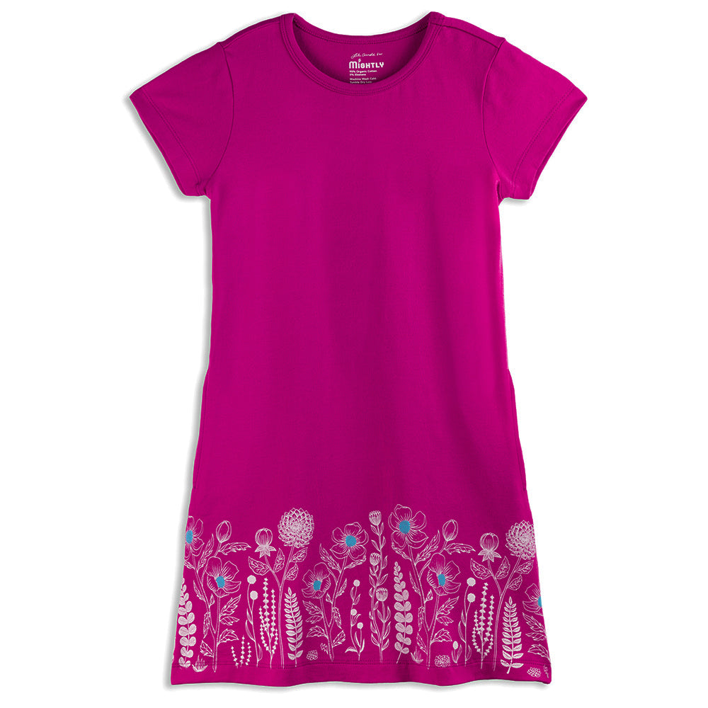 Toddler Short Sleeve T-Shirt Dress - FINAL SALE | Color: Raspberry Garden | Size: 2T Refurbished - N/A (Note: There is no well-known brand named "M refurbished available on Cerqular