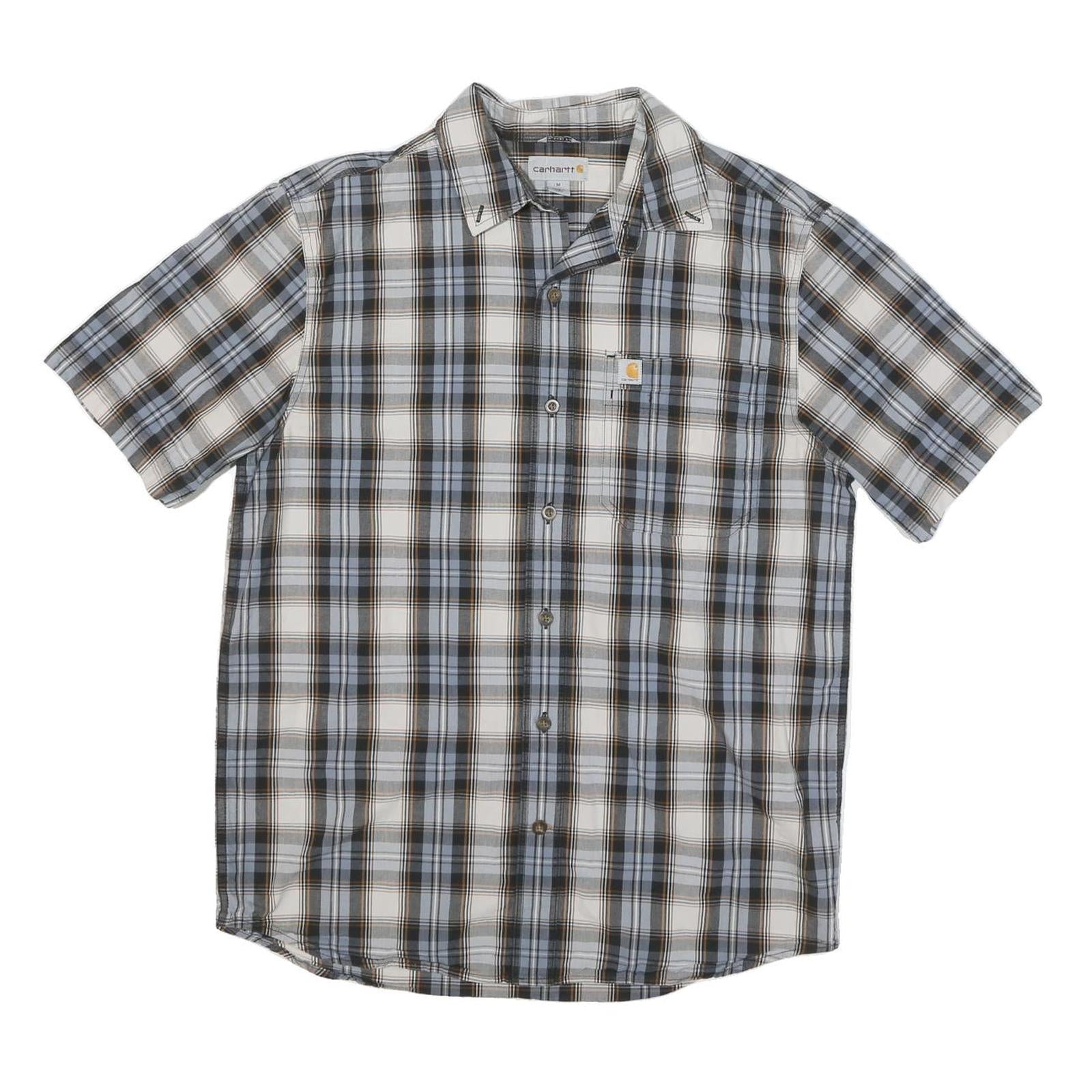 CARHARTT Mens Blue Beige Plaid Shirt M Cotton Blend Short Sleeve Casual Refurbished - N/A refurbished available on Cerqular