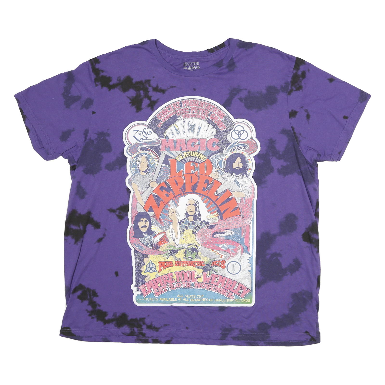 LED ZEPPELIN Mens Purple Tie Dye Graphic T-Shirt 2XL Short Sleeve Crew Neck Band Refurbished - N/A refurbished available on Cerqular