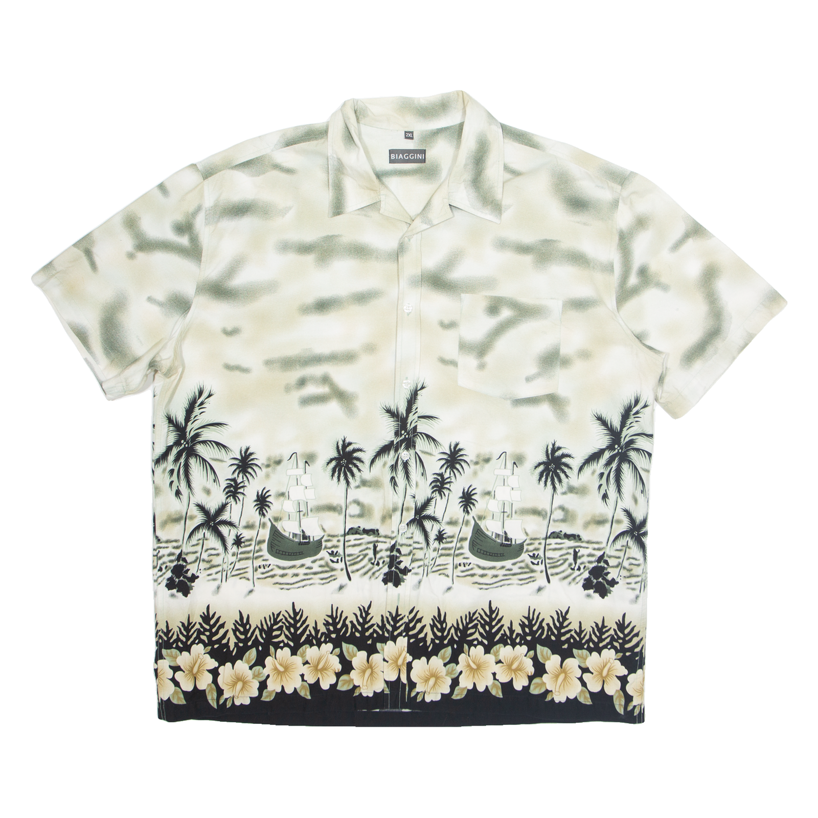 BIAGGINI Mens Hawaiian Shirt Grey Floral 2XL Refurbished - N/A refurbished available on Cerqular