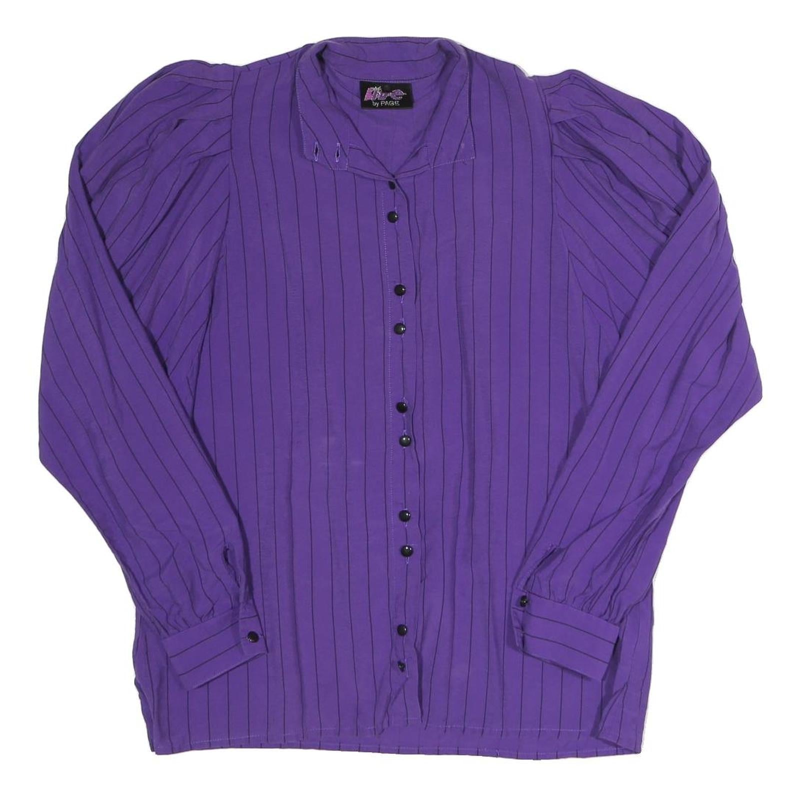 LIVE BY PAGE Womens Purple Stripe Shirt Long Sleeve Button Neck M Stylish Cotton Refurbished - N/A refurbished available on Cerqular