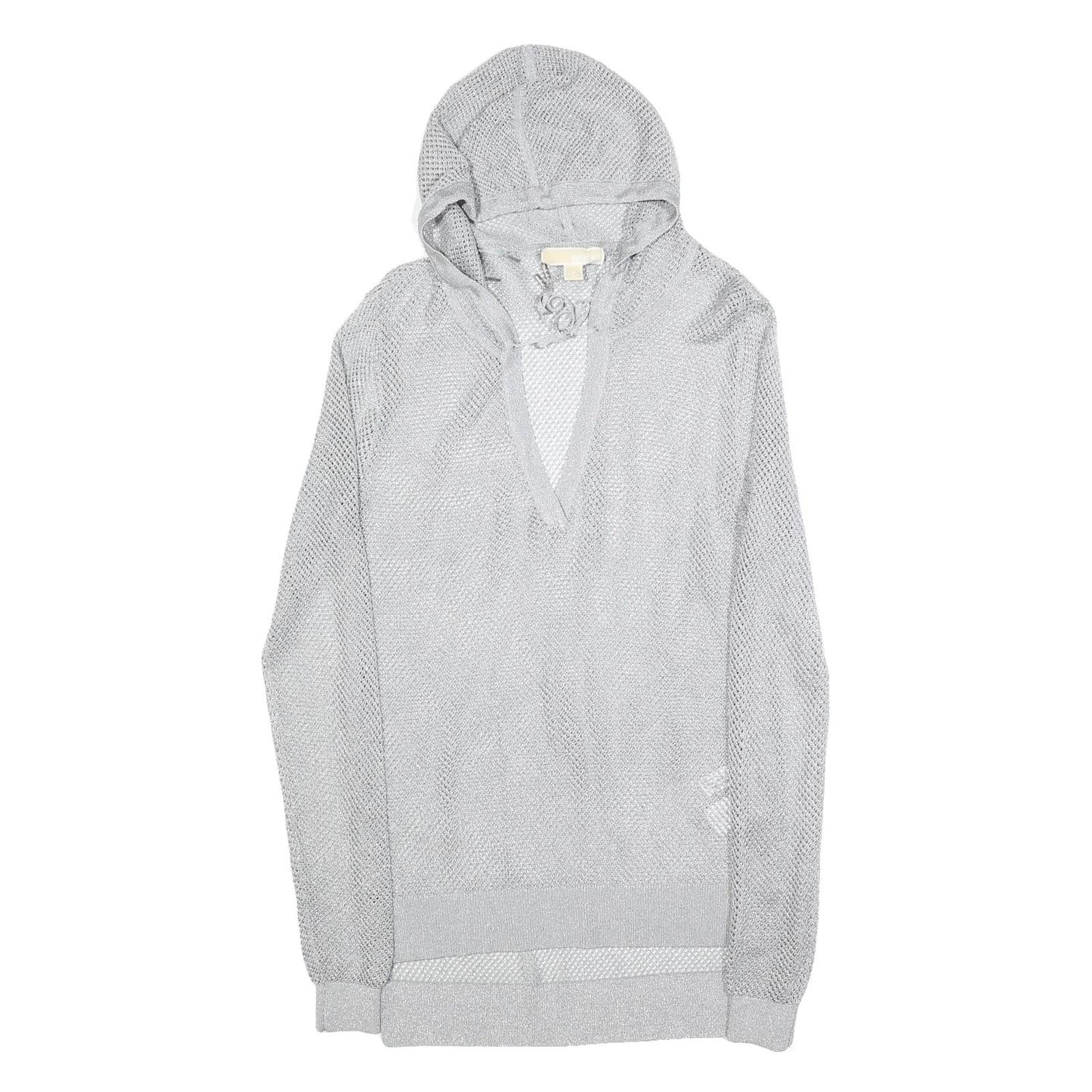 MICHAEL KORS Womens Grey Hoodie Long Sleeve V-Neck Mesh Top S Lightweight Refurbished - N/A refurbished available on Cerqular