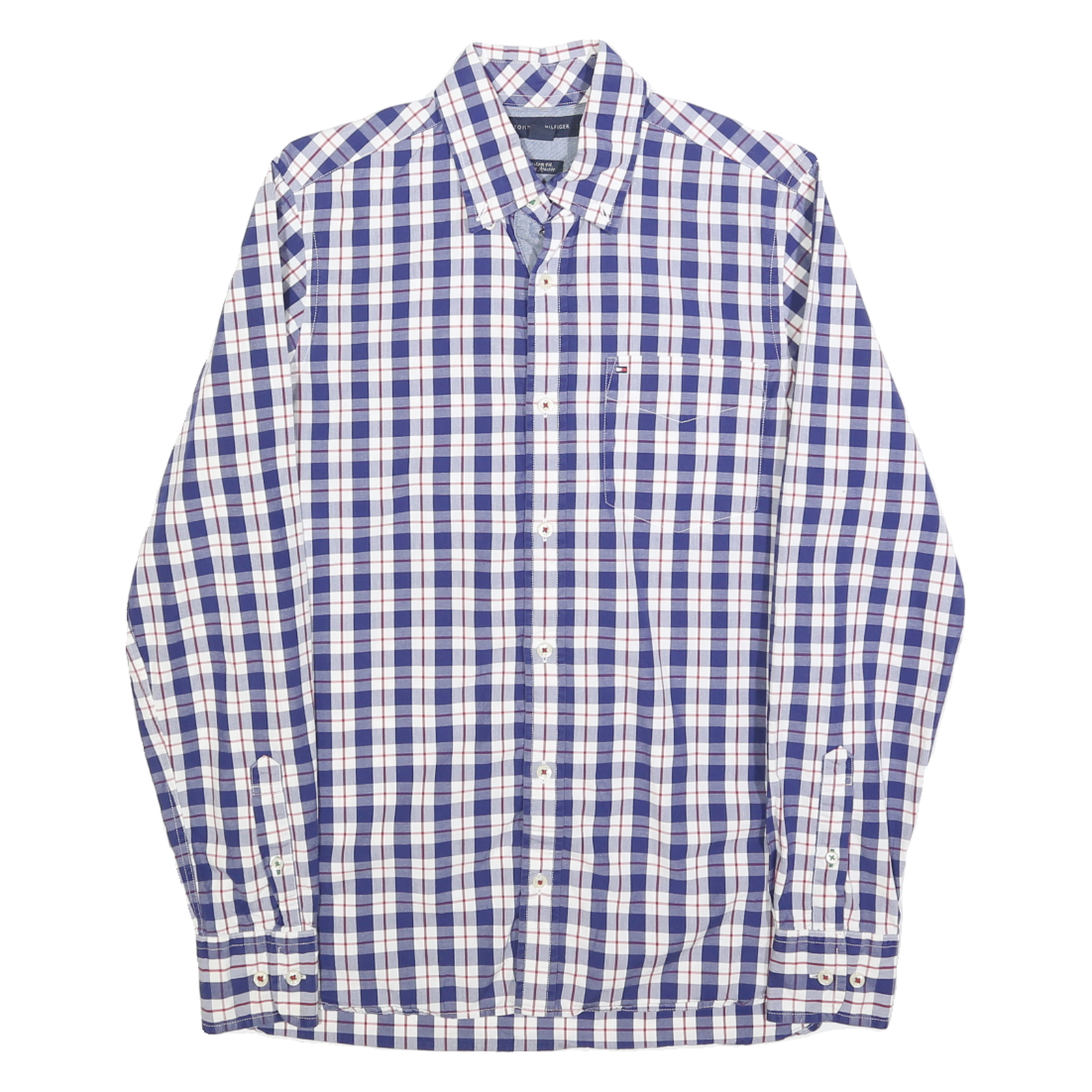 TOMMY HILFIGER Mens Blue & White Check Shirt XS Classic Button-Down Cotton Blend Refurbished - N/A refurbished available on Cerqular