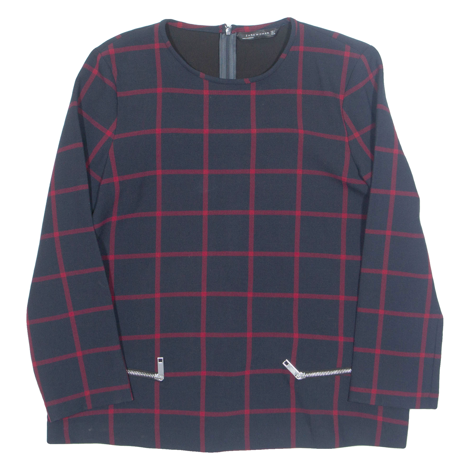 ZARA Womens Printed Top Blue Long Sleeve Check L Refurbished - N/A refurbished available on Cerqular