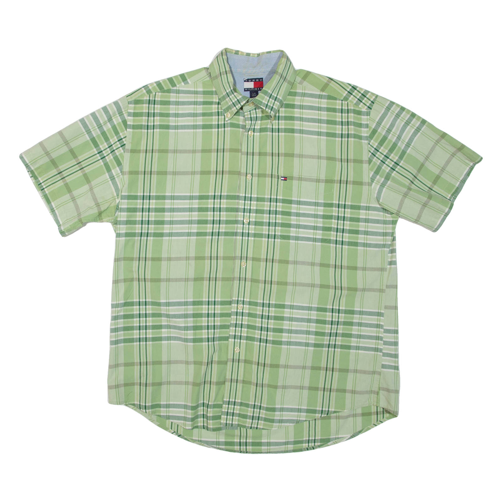 TOMMY HILFIGER Mens Shirt Green Check L Refurbished - N/A refurbished available on Cerqular