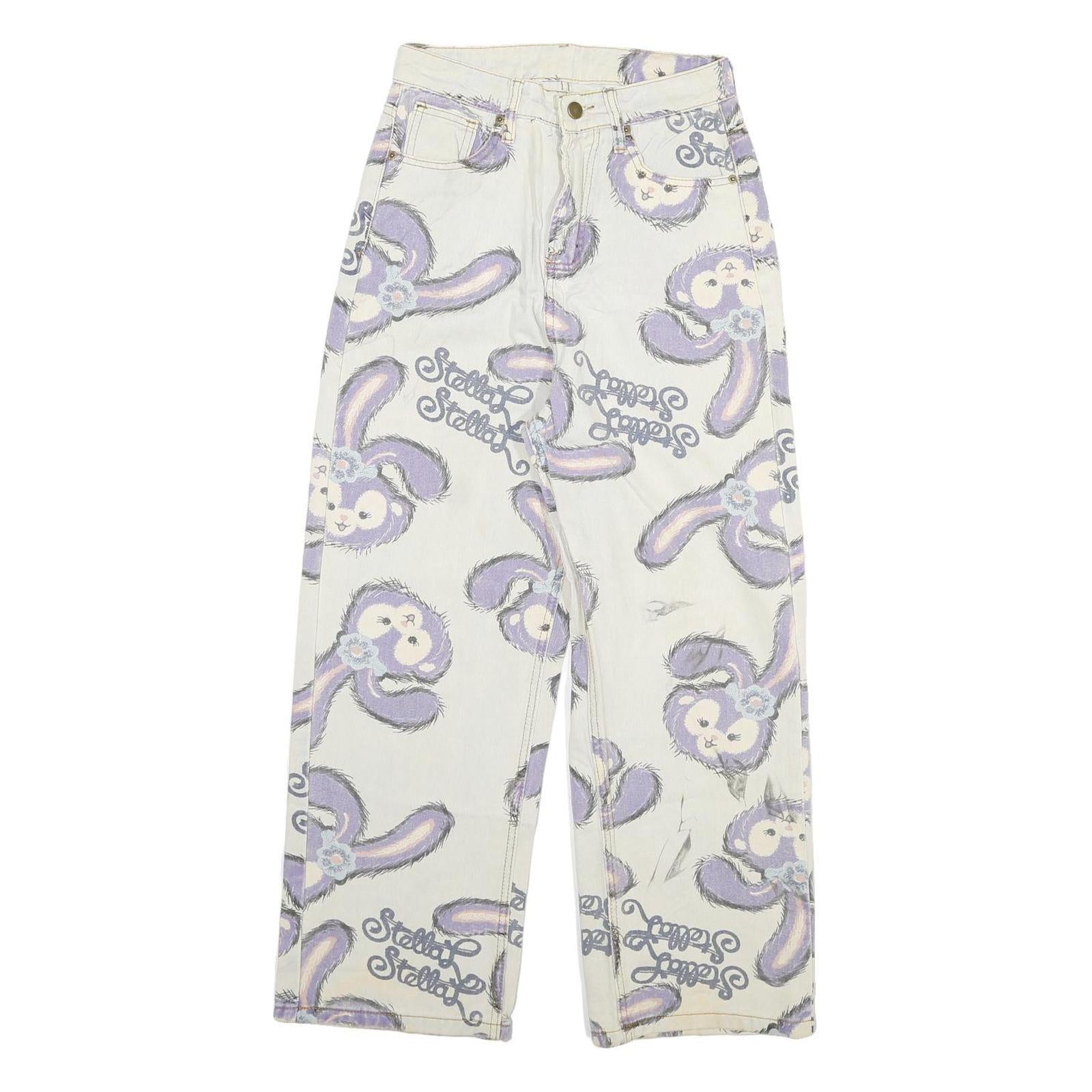Womens Relaxed White Denim Printed Jeans Cotton Blend W26 L25 Bunny Pattern Refurbished - N/A refurbished available on Cerqular