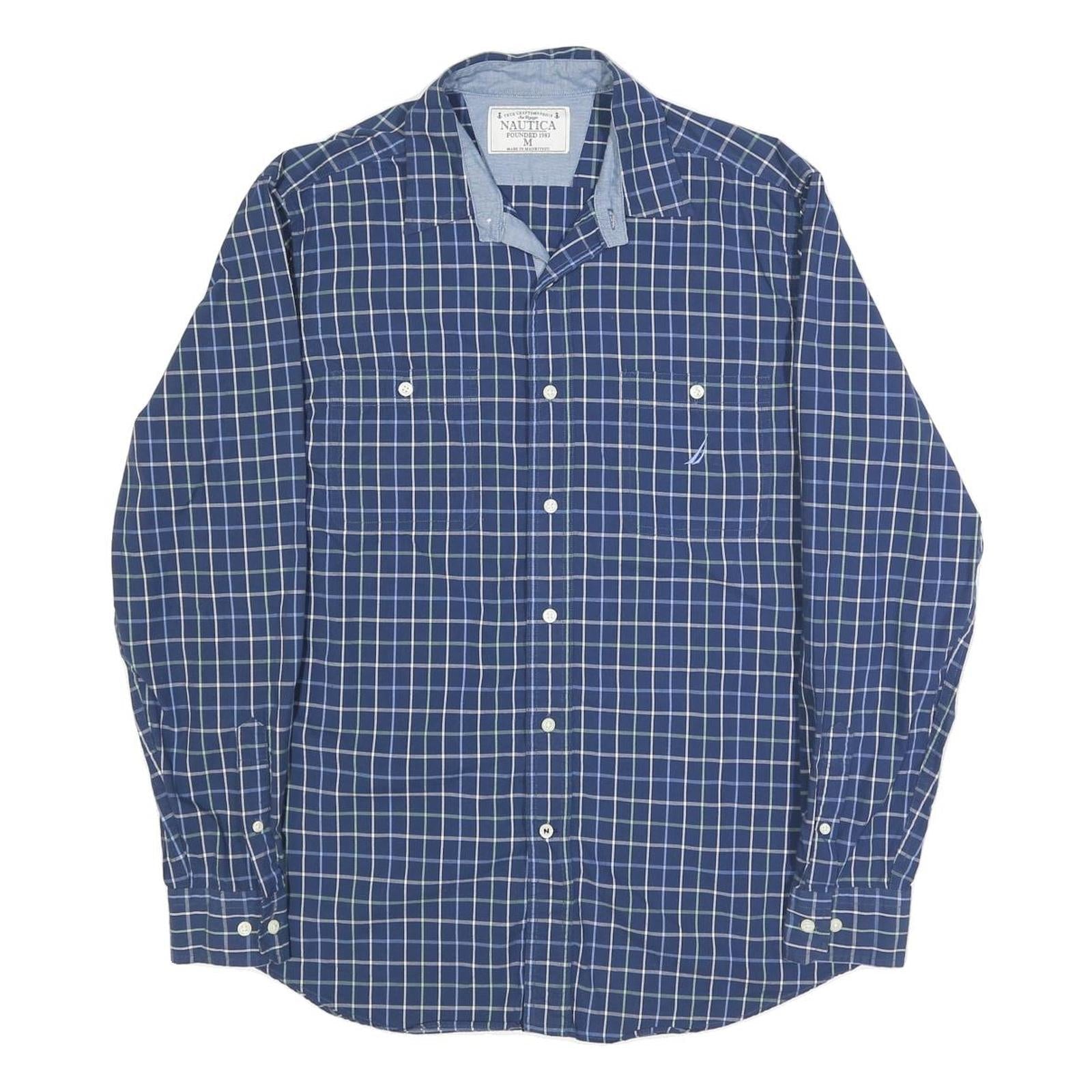NAUTICA Mens Blue Checked Shirt M Cotton Blend Casual Long Sleeve Button Refurbished - N/A refurbished available on Cerqular