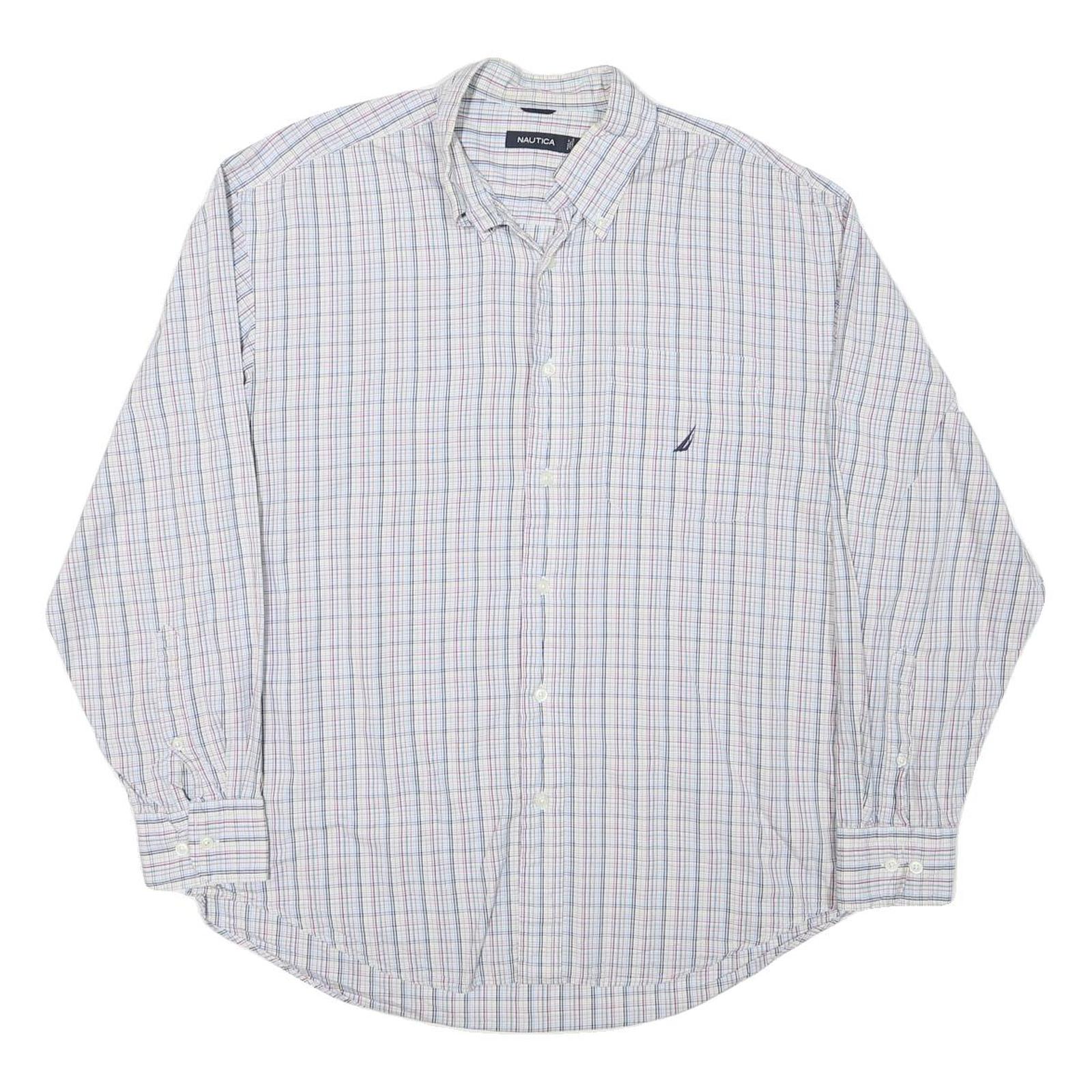 NAUTICA Mens White & Blue Check Shirt L Classic Cotton Blend Lightweight Refurbished - N/A refurbished available on Cerqular