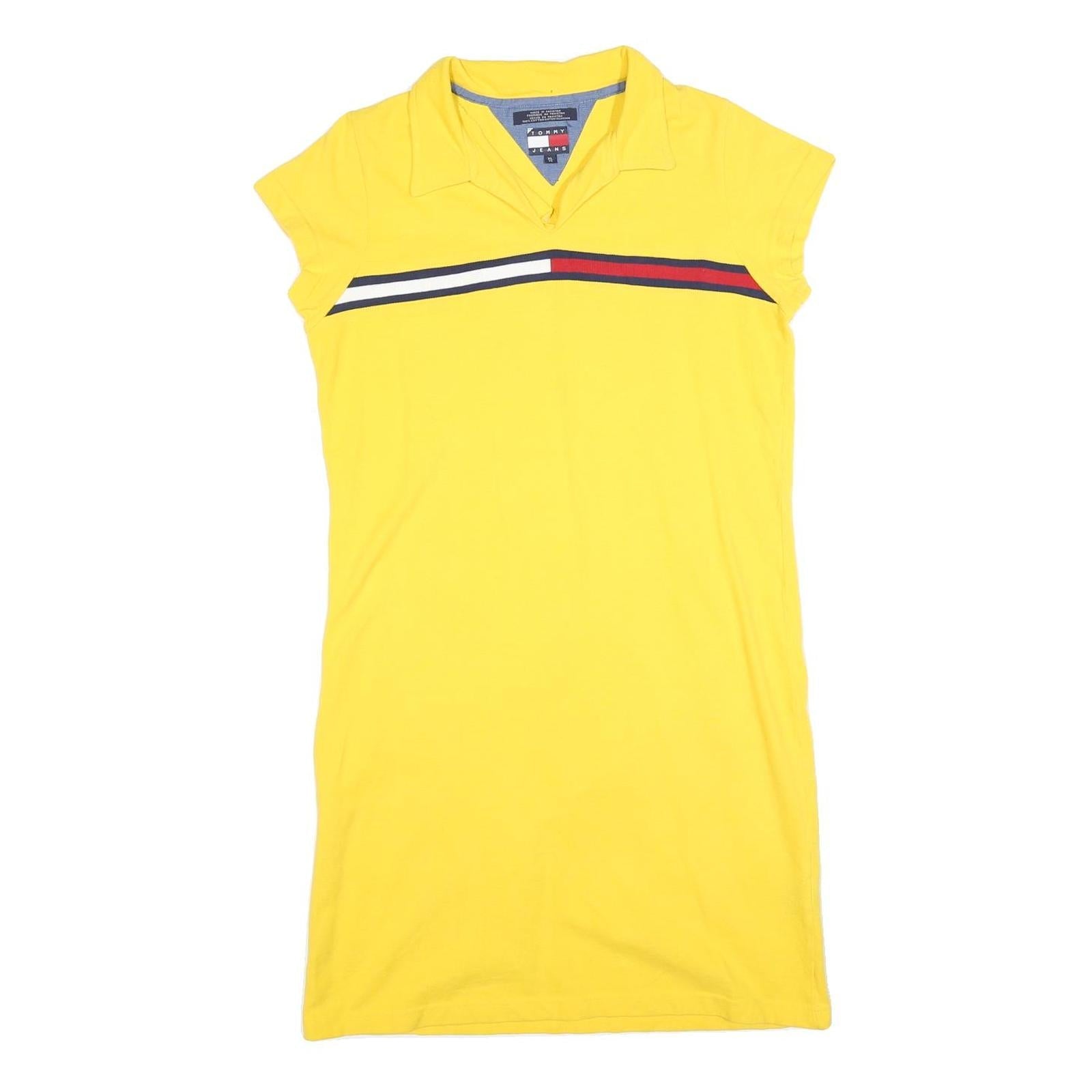 TOMMY JEANS Womens Yellow Cotton Blend Polo Dress Short Sleeve XL Casual Summer Refurbished - N/A refurbished available on Cerqular
