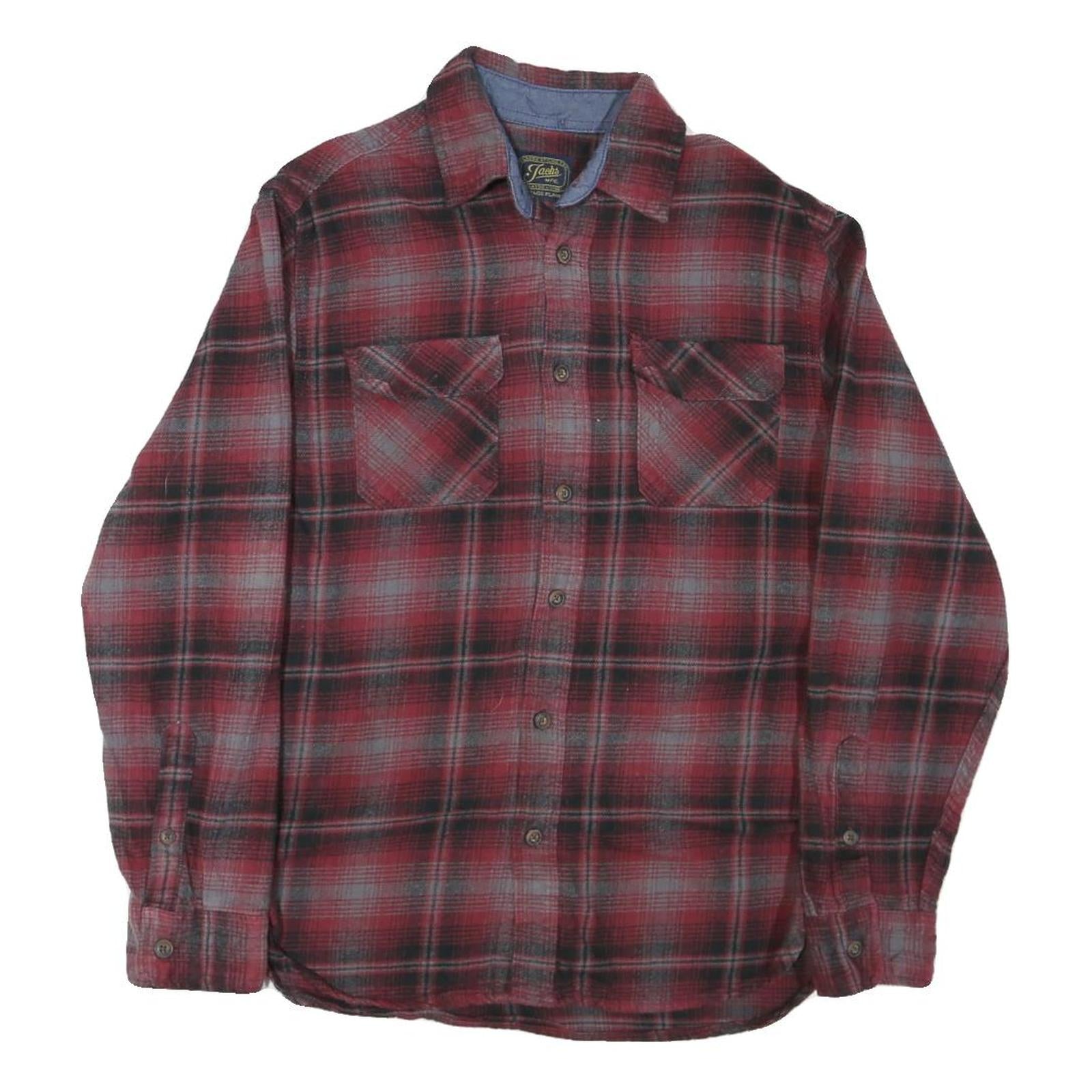JACHS Mens Red Grey Plaid Cotton Blend Shirt M Casual Long Sleeve Refurbished - N/A refurbished available on Cerqular