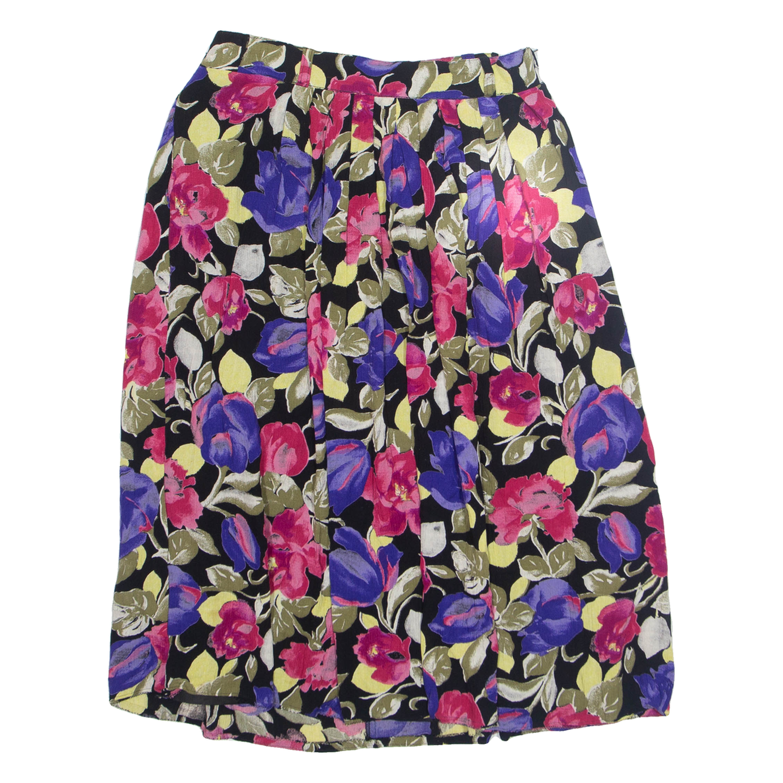 Womens A-Line Skirt Black Knee Length Viscose Floral UK 10 Refurbished - N/A refurbished available on Cerqular