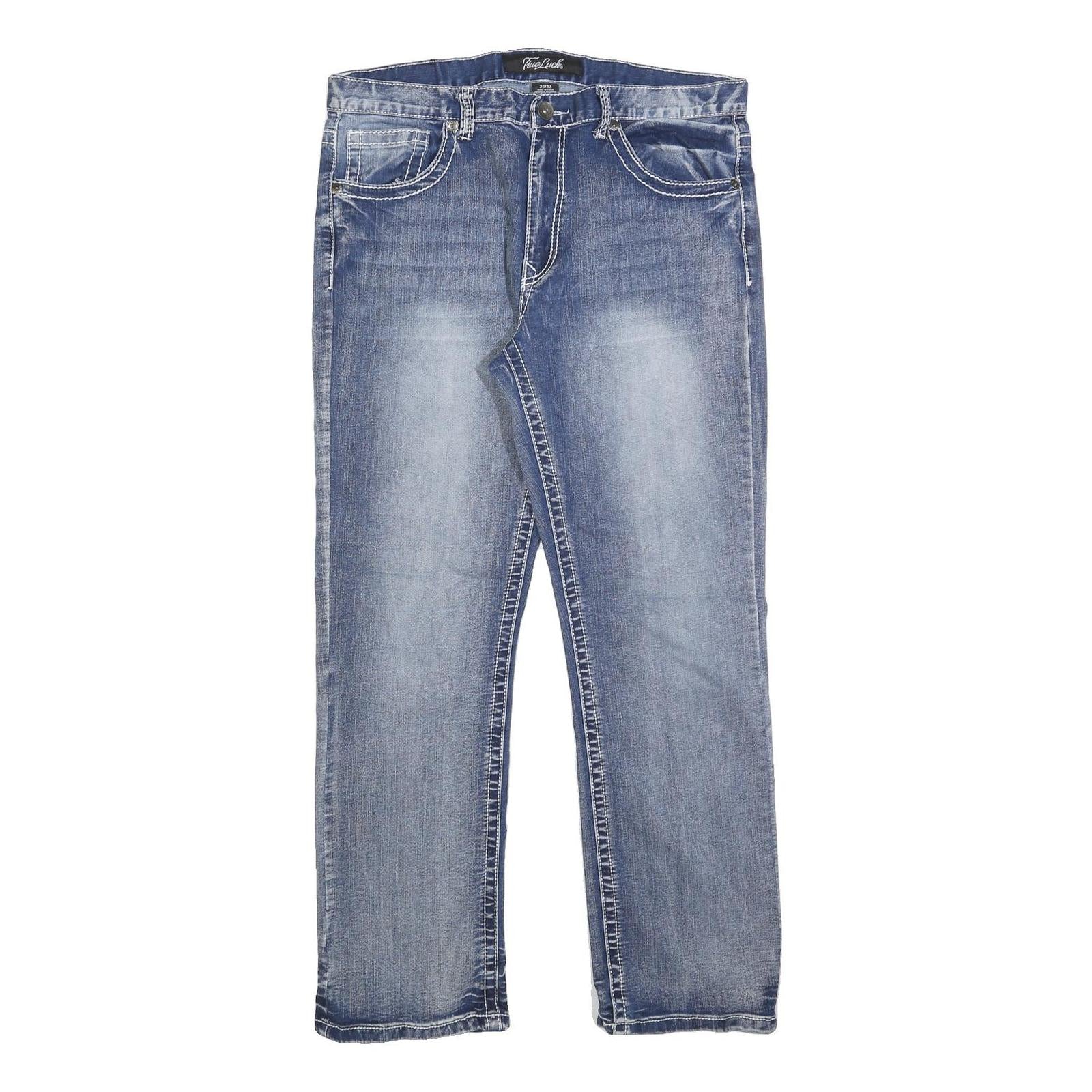 TRUE LUCK Mens Jeans Blue Regular Straight Denim Medium W36 L32 Stylish Casual Refurbished - N/A refurbished available on Cerqular
