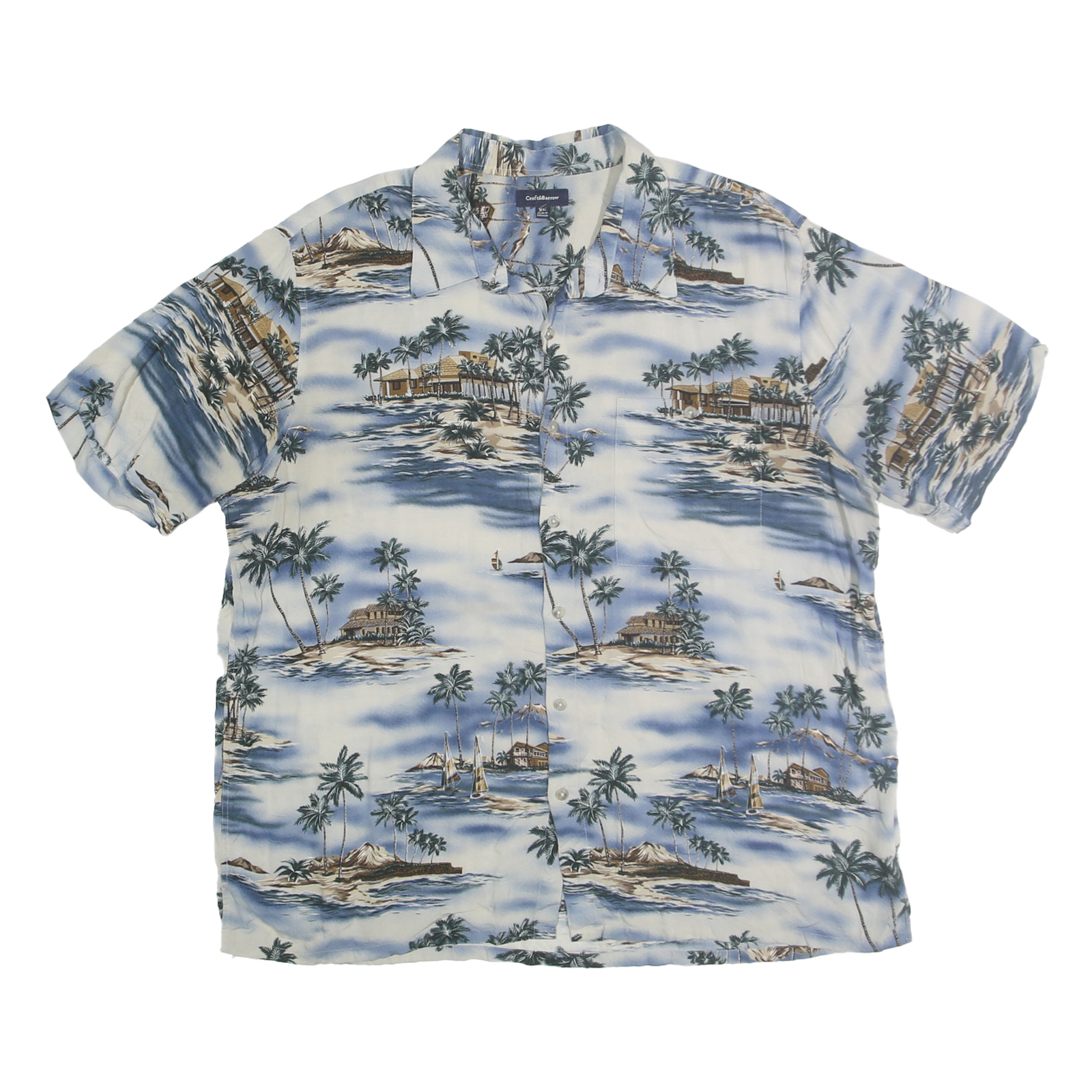 CROFT & BARROW Mens Blue White Hawaiian Shirt XL Rayon Short Sleeve Casual Refurbished - N/A refurbished available on Cerqular