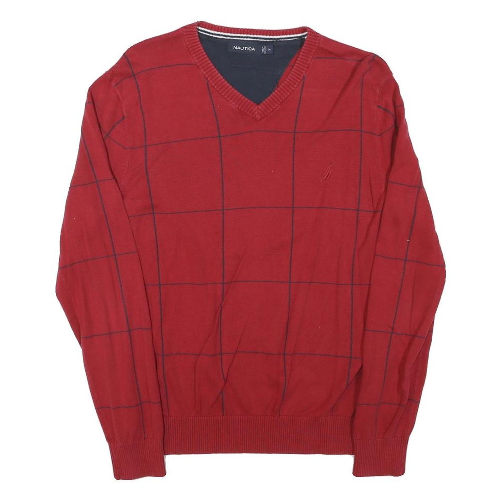 NAUTICA Mens Red Patterned V-Neck Jumper Basic Knit M Cotton Blend Classic Style Refurbished - N/A refurbished available on Cerqular