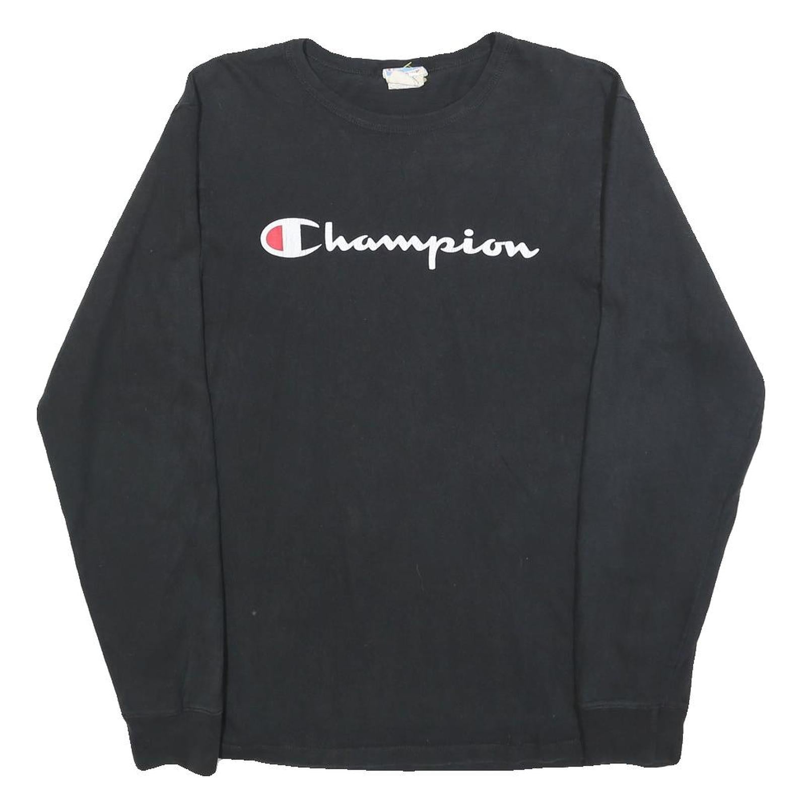 CHAMPION Mens Black Long Sleeve Crew Neck Classic Logo T-Shirt M Refurbished - N/A refurbished available on Cerqular
