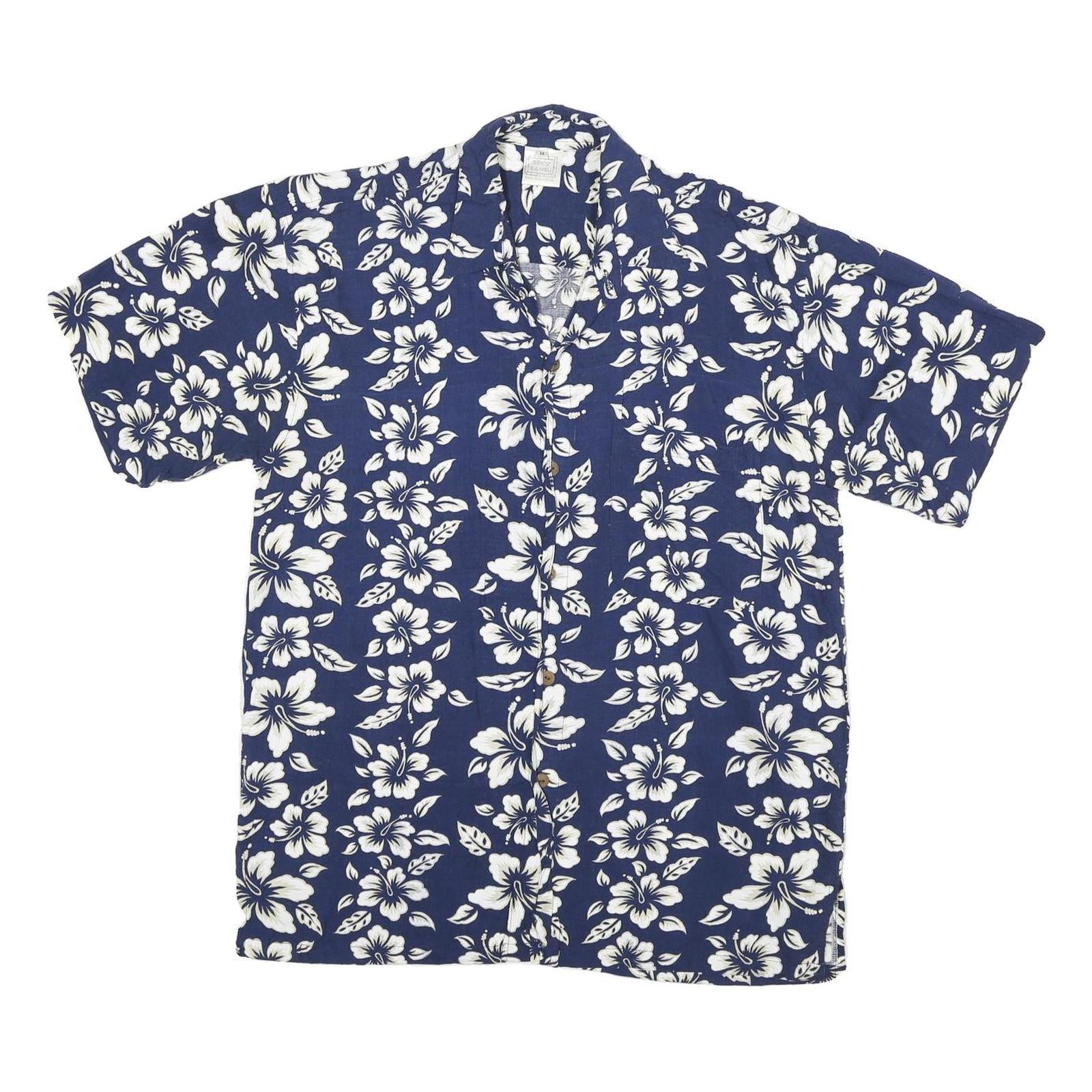 SPICY BAMBLI Mens Blue & White Floral Rayon Shirt M Summer Casual Beachwear Refurbished - N/A refurbished available on Cerqular
