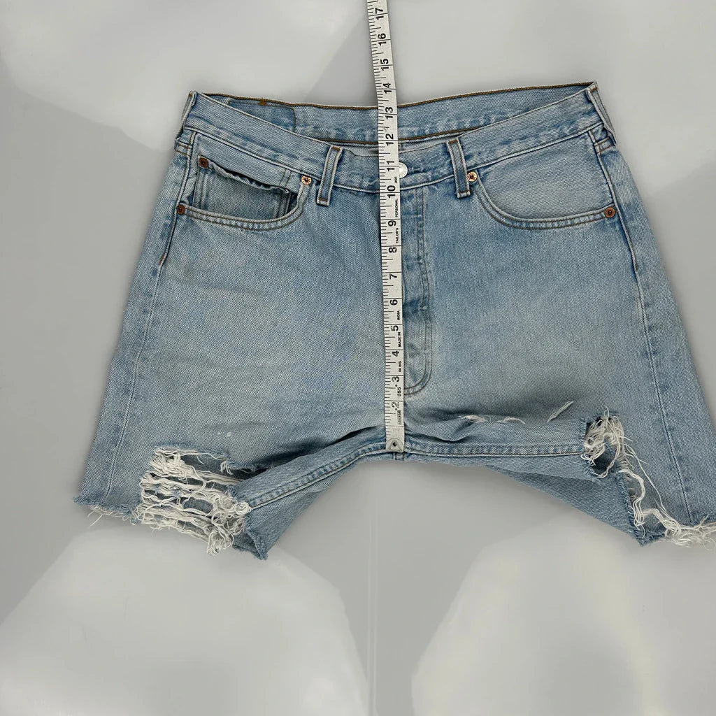 Levis Denim Shorts - 31W 10L Light Wash Denim Refurbished - Thrifted (note: this is a term often used to describe second- refurbished available on Cerqular
