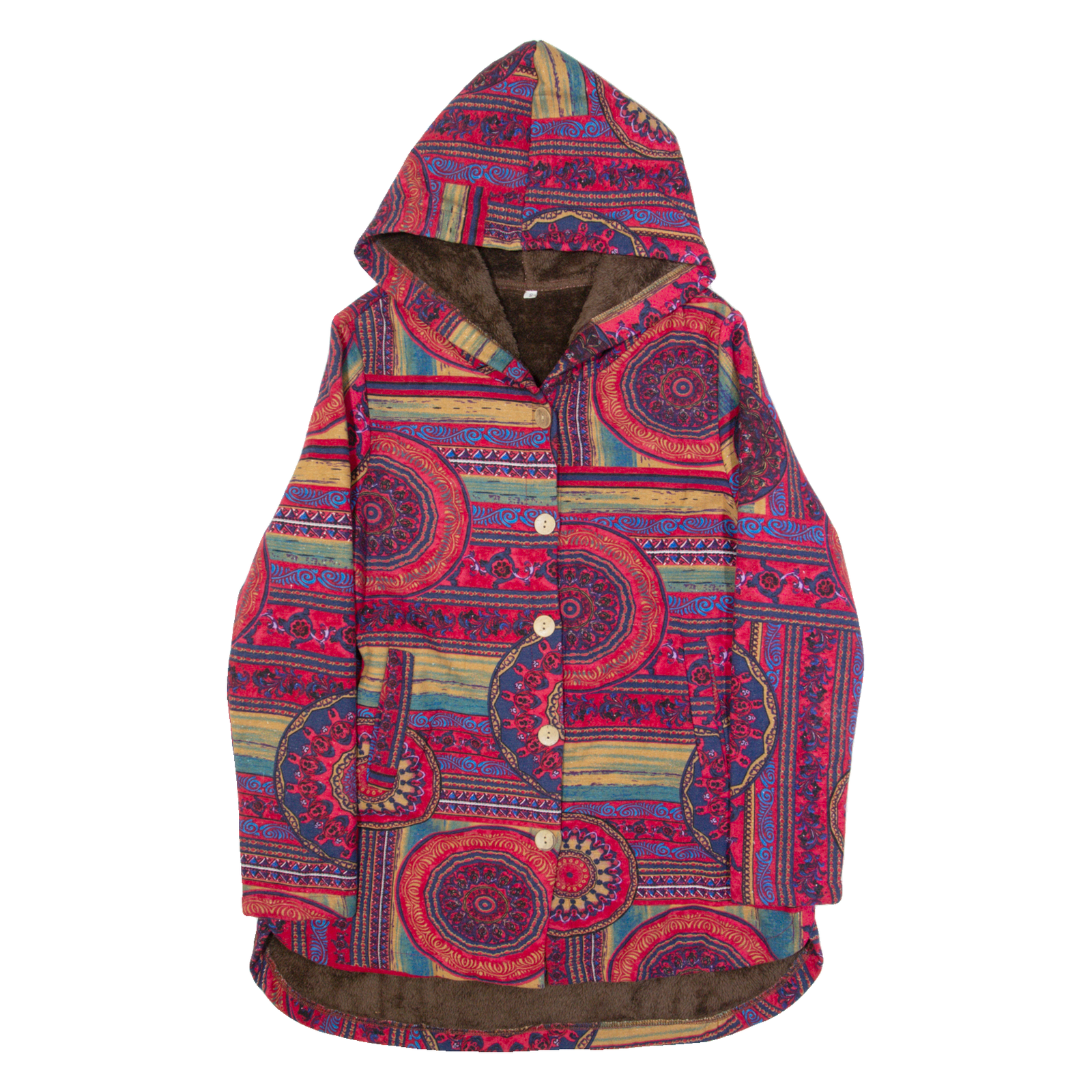 Sherpa Lined Womens Jacket Red Hooded Crazy Pattern S Refurbished - N/A refurbished available on Cerqular