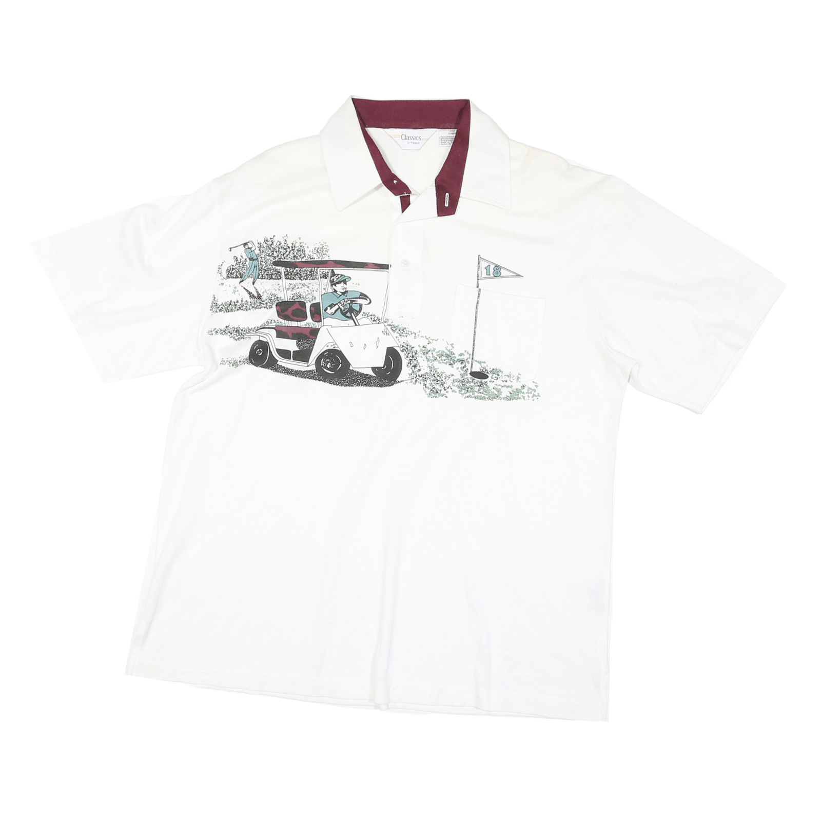 CLASSICS Mens White Burgundy Golf Motif Short Sleeve Polo Shirt L Cotton Blend Refurbished - N/A refurbished available on Cerqular