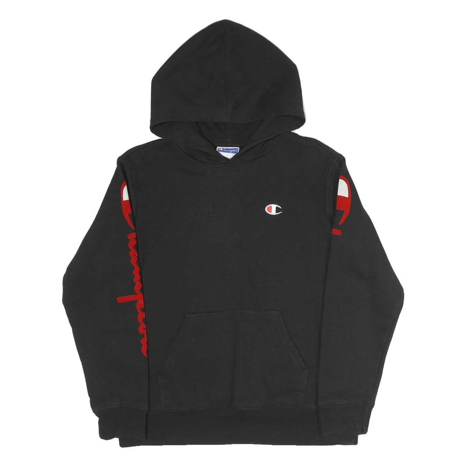 CHAMPION Womens Black Pullover Hoodie L Logo Print Cotton Blend Casual Refurbished - N/A refurbished available on Cerqular
