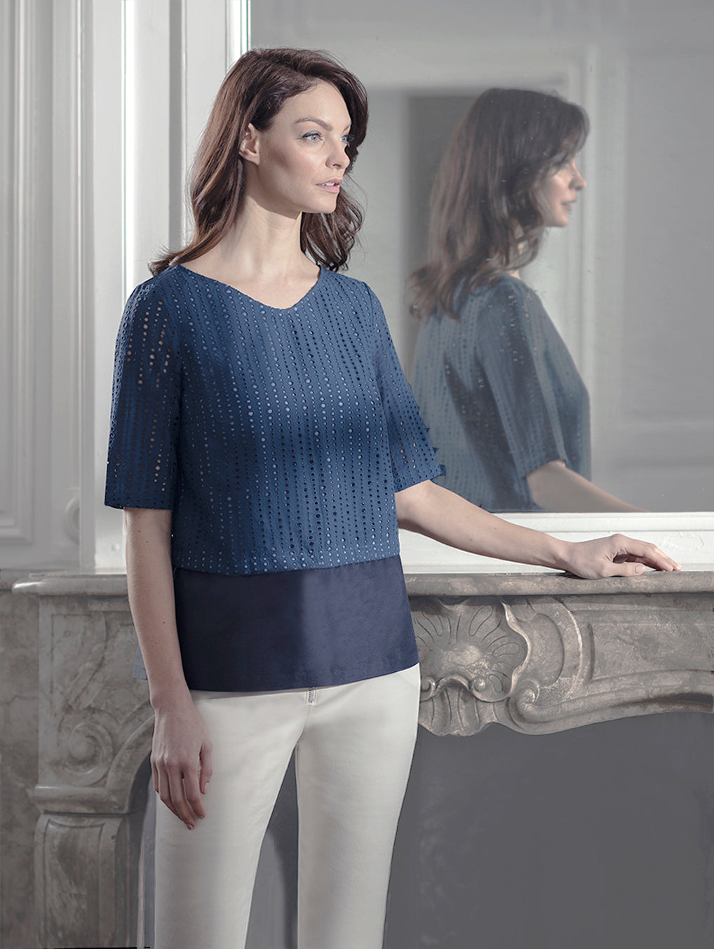 CALLA | Broderie Anglaise 2-Way A-Line Top | Colour: INSIGNIA BLUE | Size: XXS Refurbished - N/A refurbished available on Cerqular